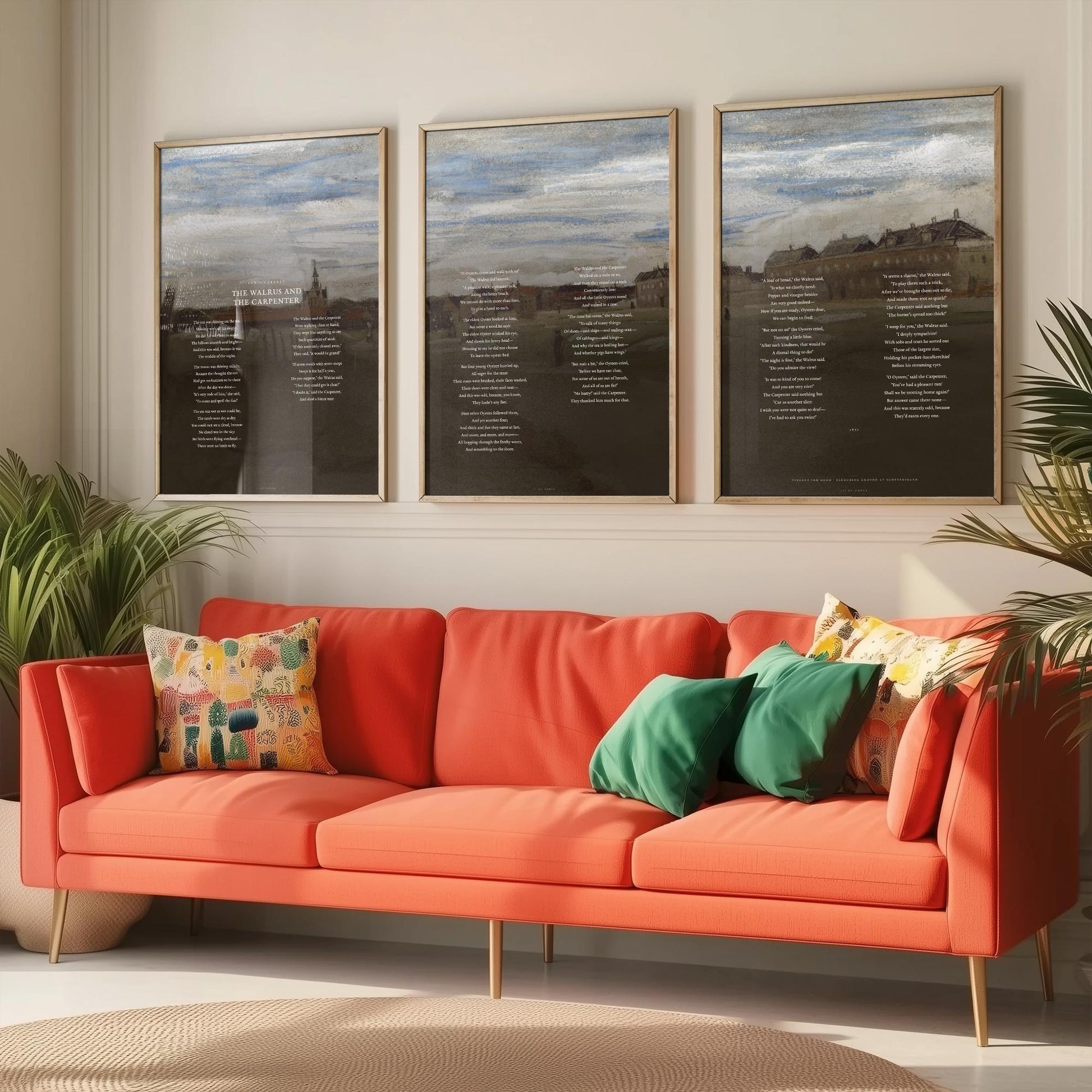 The Walrus and the Carpenter by Lewis Carroll Set of Three Art Prints - Full Poem over Van Gogh Beach Painting - Poetry Poster Triptych