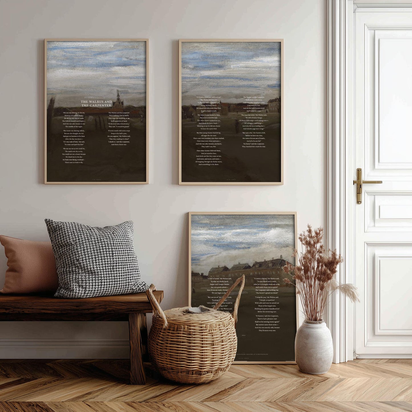 The Walrus and the Carpenter by Lewis Carroll Set of Three Art Prints - Full Poem over Van Gogh Beach Painting - Poetry Poster Triptych