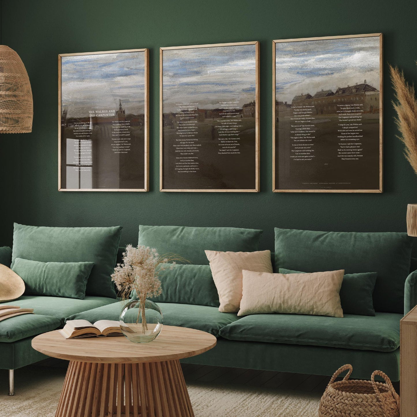 The Walrus and the Carpenter by Lewis Carroll Set of Three Art Prints - Full Poem over Van Gogh Beach Painting - Poetry Poster Triptych