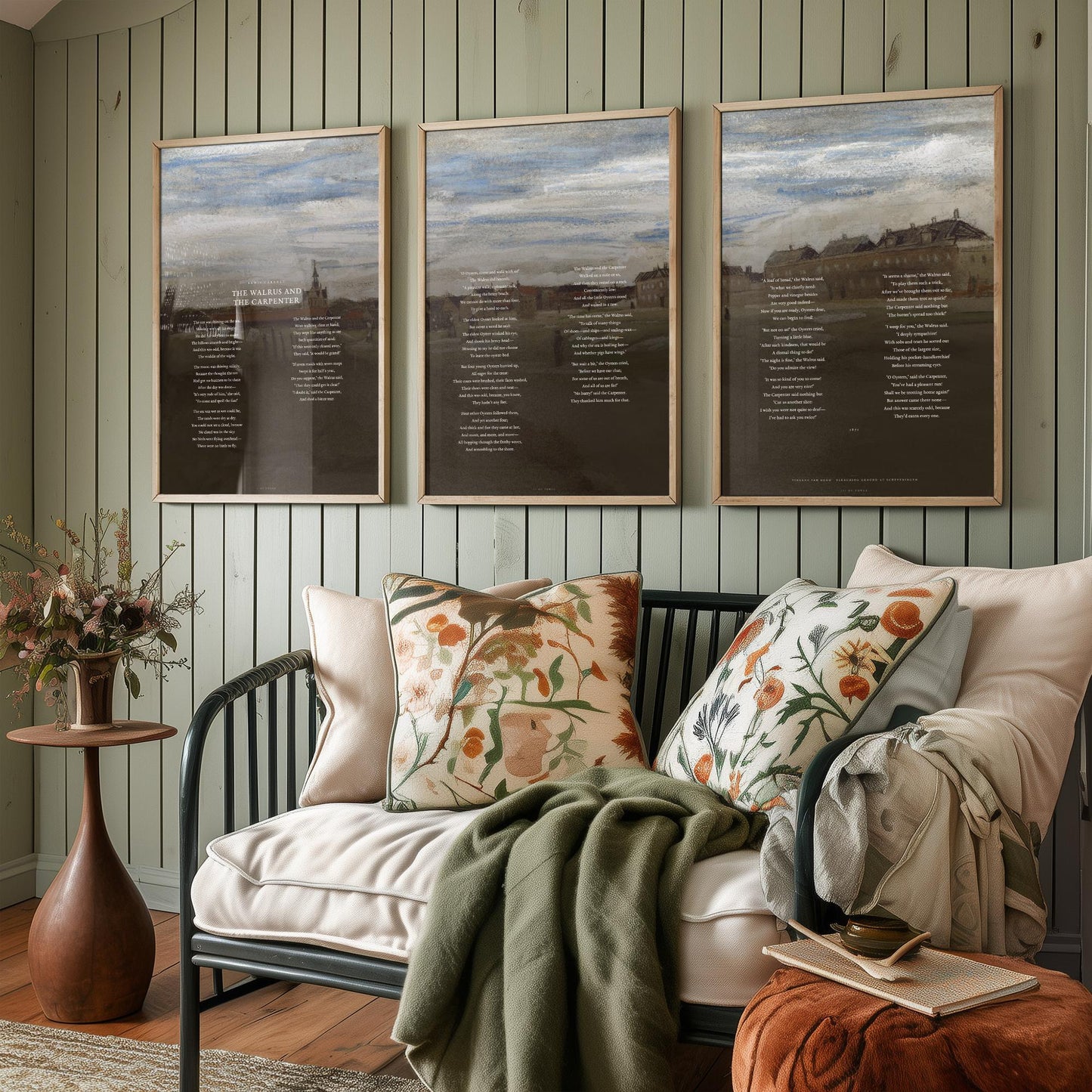 The Walrus and the Carpenter by Lewis Carroll Set of Three Art Prints - Full Poem over Van Gogh Beach Painting - Poetry Poster Triptych