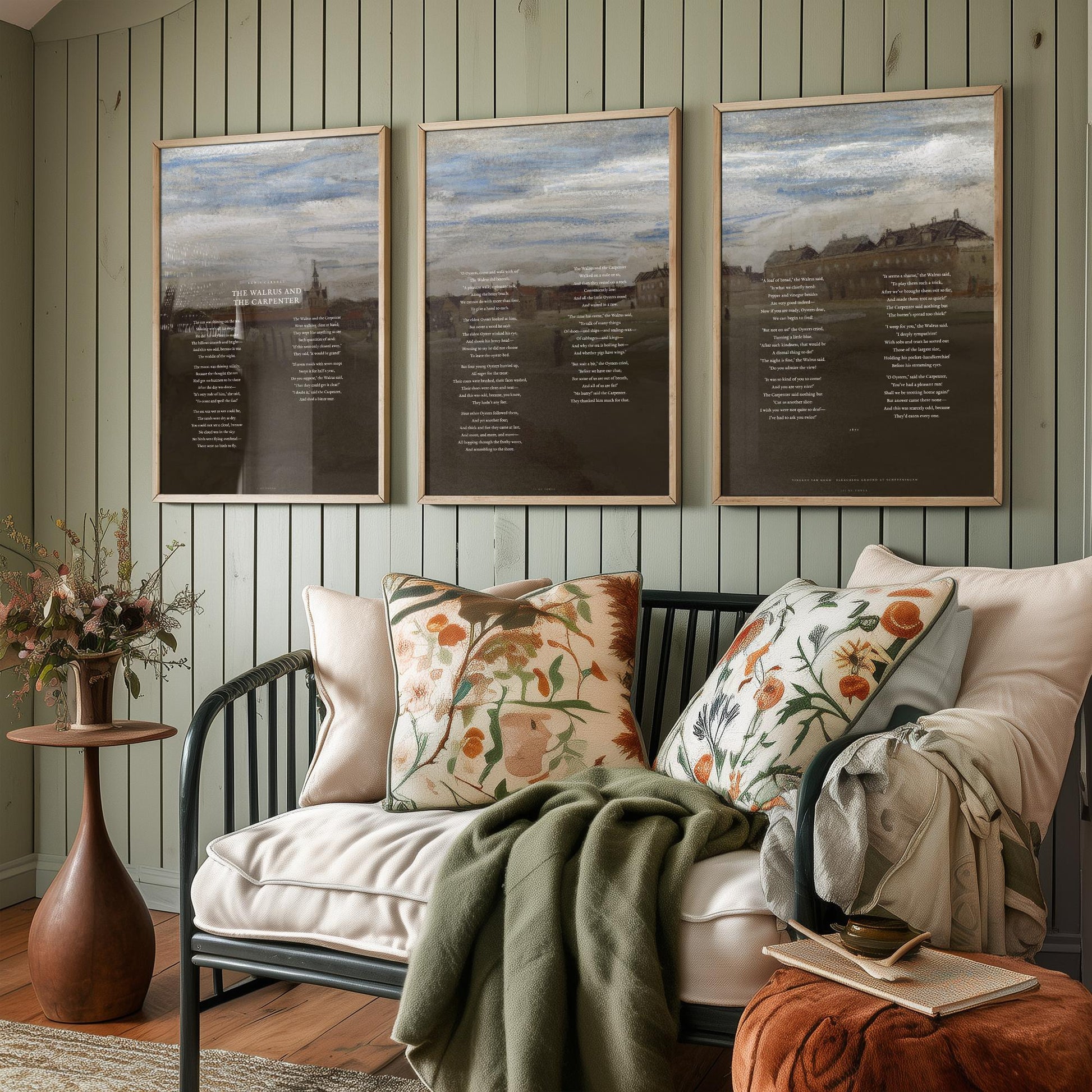 The Walrus and the Carpenter by Lewis Carroll Set of Three Art Prints - Full Poem over Van Gogh Beach Painting - Poetry Poster Triptych
