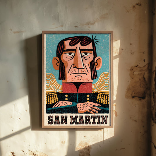 Jose de San Martin Art Print - Liberator Portrait Poster - Bold Woodcut Illustration - South America 1/3