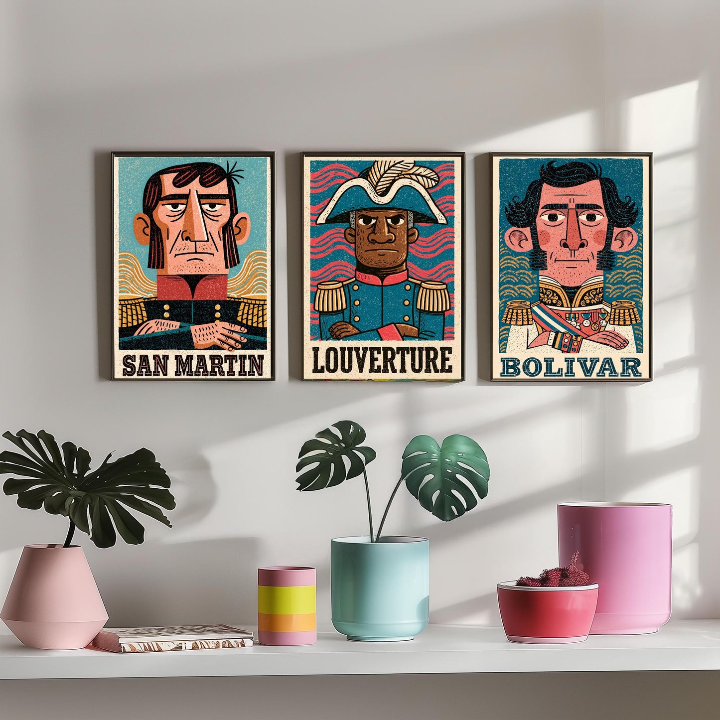 Liberators Set of Three Art Prints - San Martin, Louverture, Bolivar - History Poster Wall Art Gift Illustration Decor