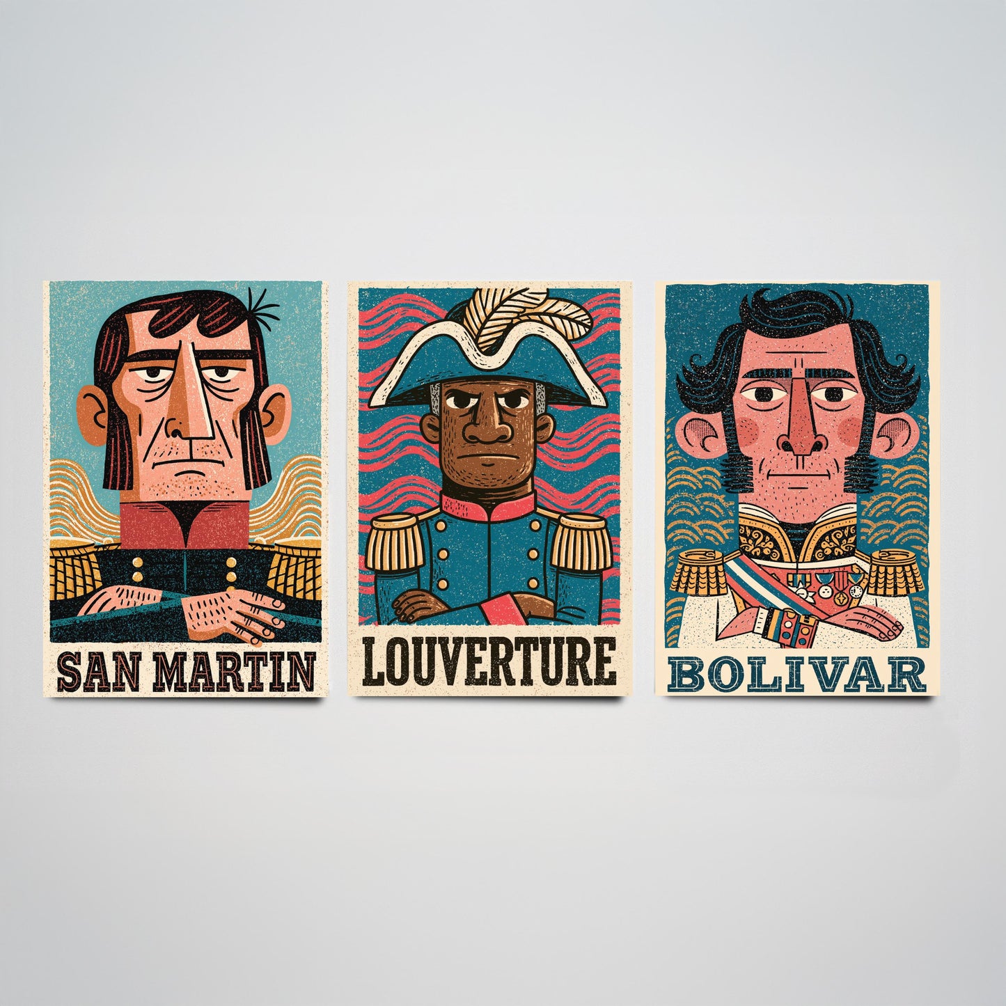 Liberators Set of Three Art Prints - San Martin, Louverture, Bolivar - History Poster Wall Art Gift Illustration Decor
