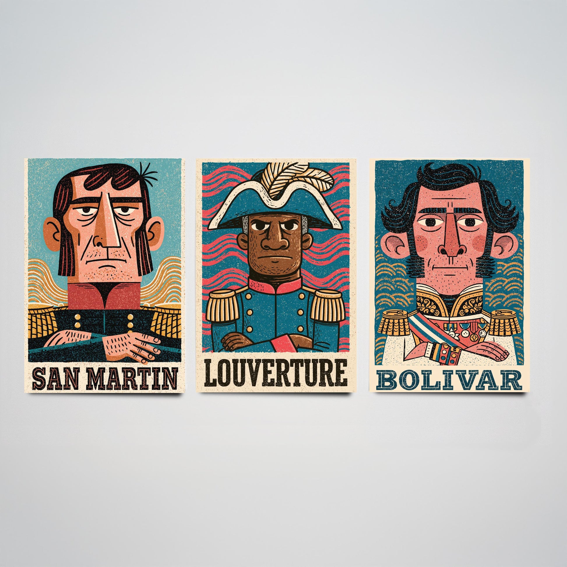 Liberators Set of Three Art Prints - San Martin, Louverture, Bolivar - History Poster Wall Art Gift Illustration Decor
