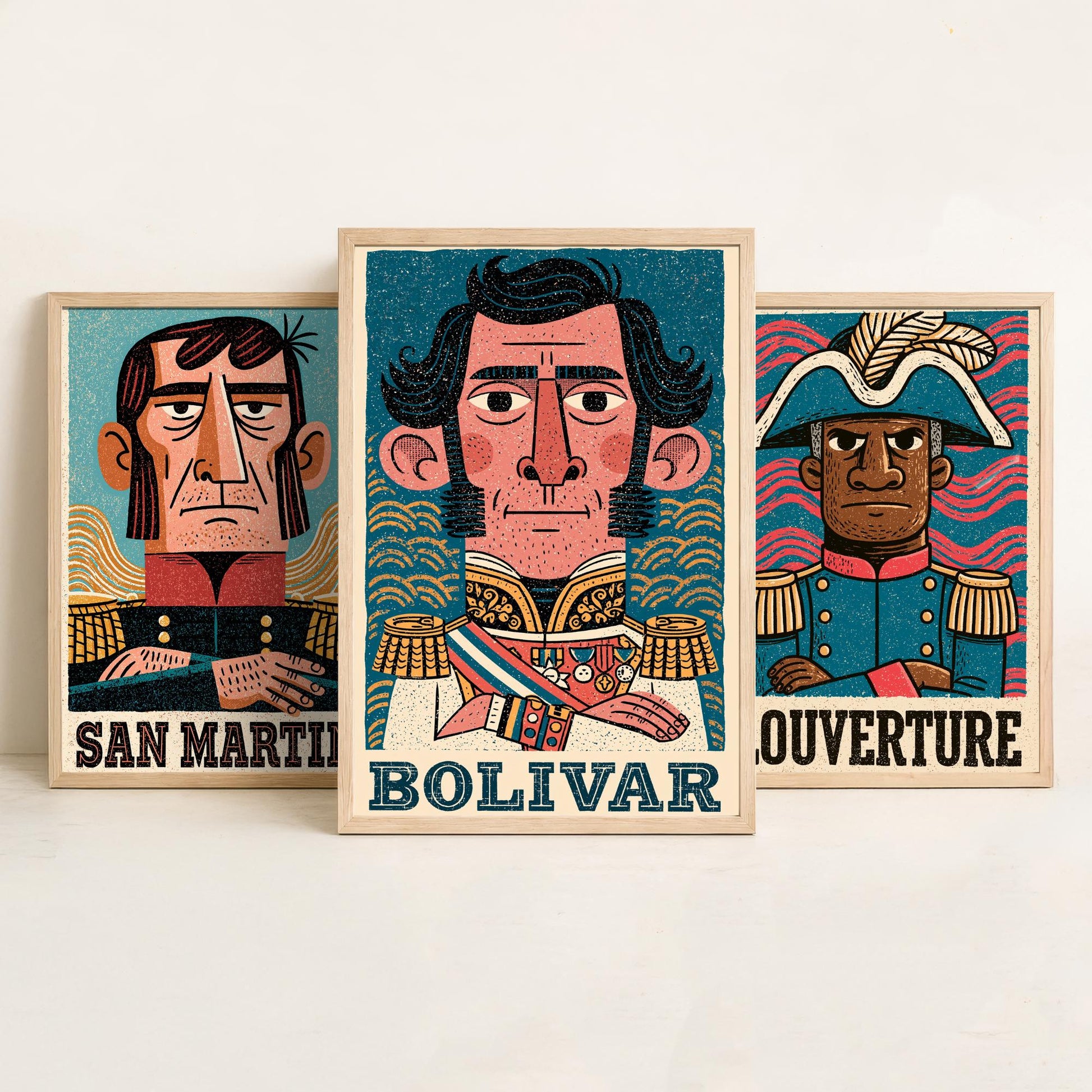 Liberators Set of Three Art Prints - San Martin, Louverture, Bolivar - History Poster Wall Art Gift Illustration Decor