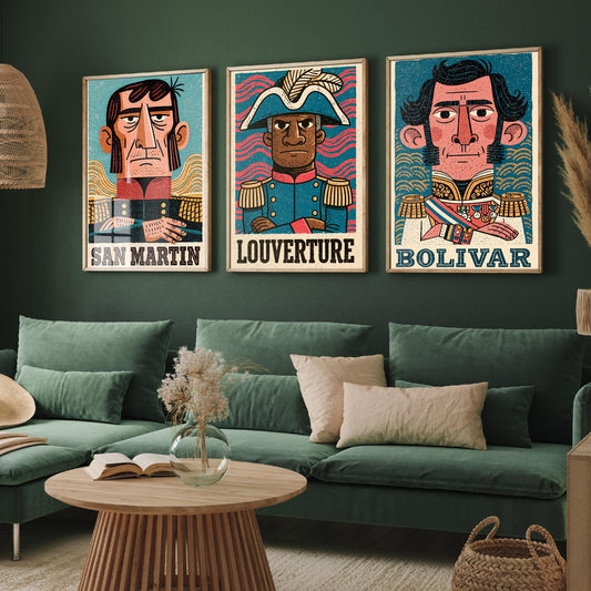 Liberators Set of Three Art Prints - San Martin, Louverture, Bolivar - History Poster Wall Art Gift Illustration Decor