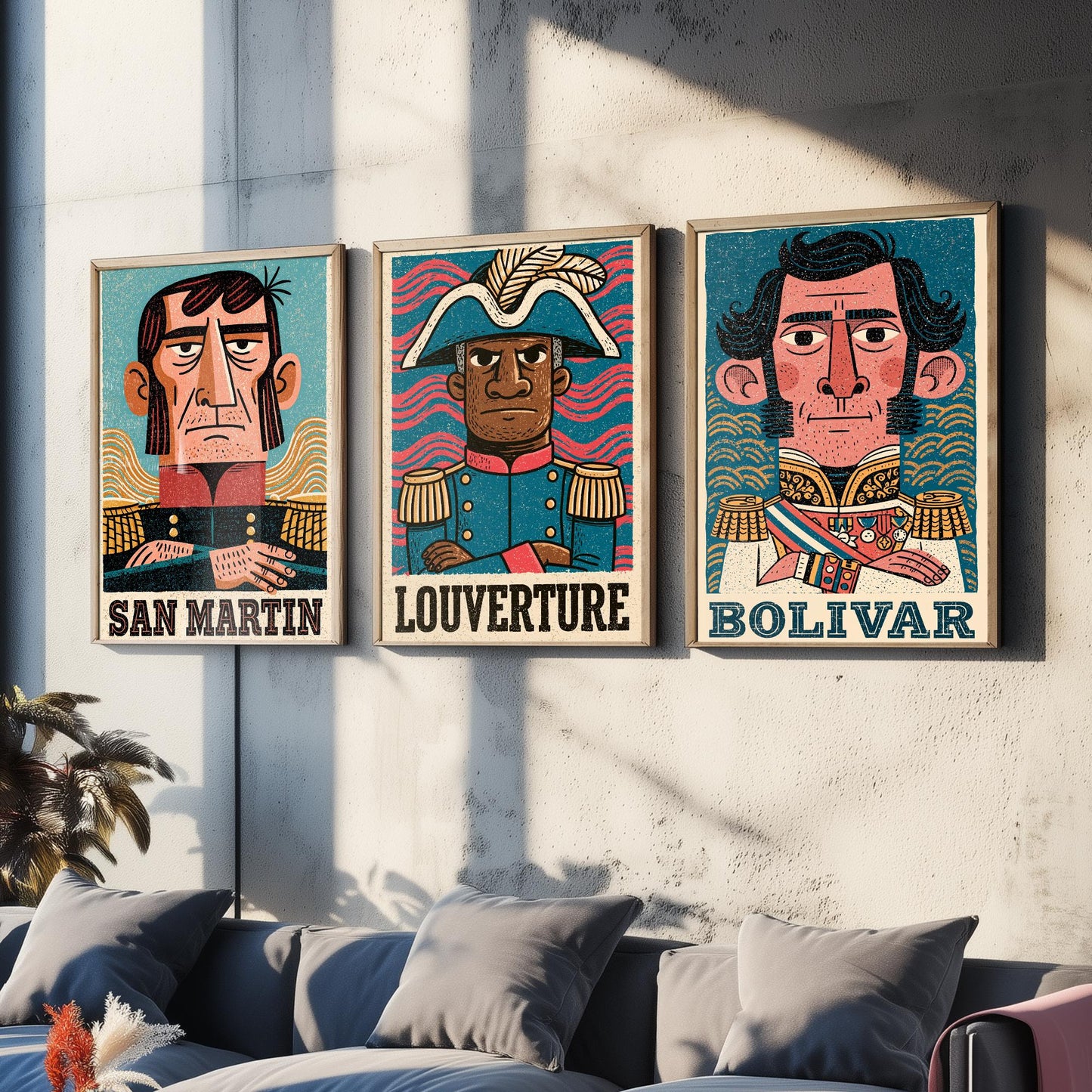 Liberators Set of Three Art Prints - San Martin, Louverture, Bolivar - History Poster Wall Art Gift Illustration Decor