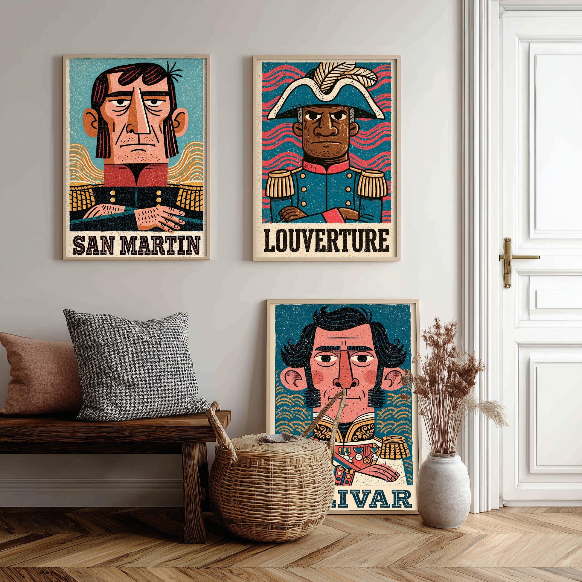 Liberators Set of Three Art Prints - San Martin, Louverture, Bolivar - History Poster Wall Art Gift Illustration Decor