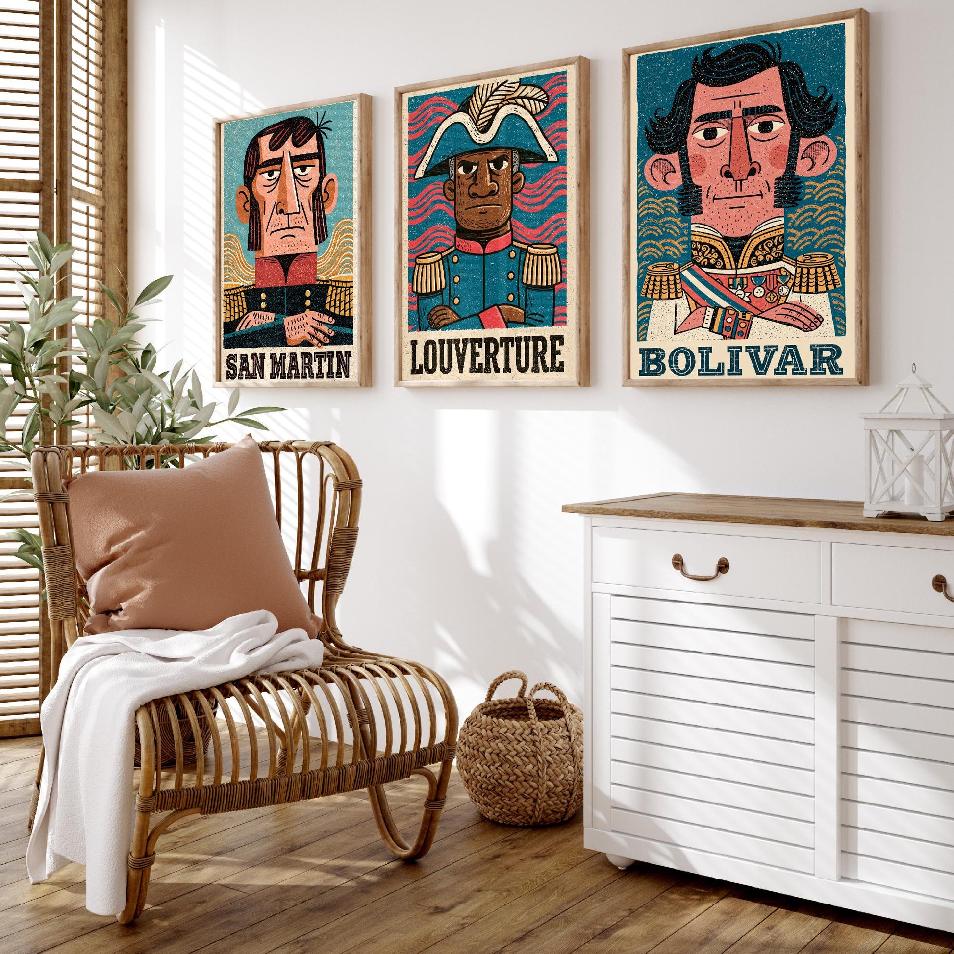 Liberators Set of Three Art Prints - San Martin, Louverture, Bolivar - History Poster Wall Art Gift Illustration Decor