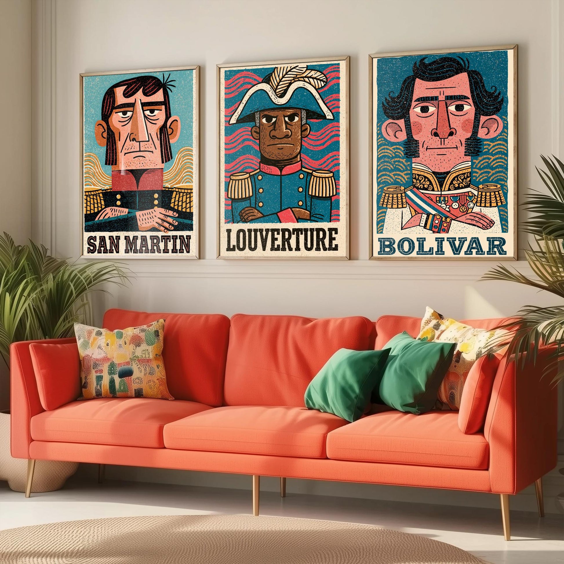Liberators Set of Three Art Prints - San Martin, Louverture, Bolivar - History Poster Wall Art Gift Illustration Decor