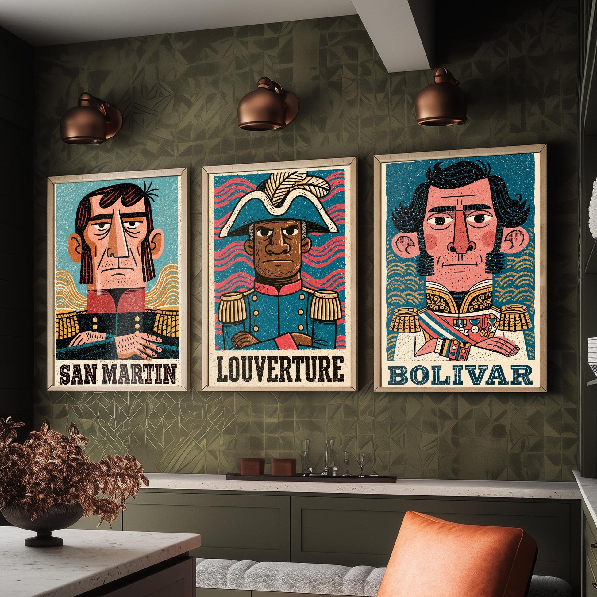 Liberators Set of Three Art Prints - San Martin, Louverture, Bolivar - History Poster Wall Art Gift Illustration Decor