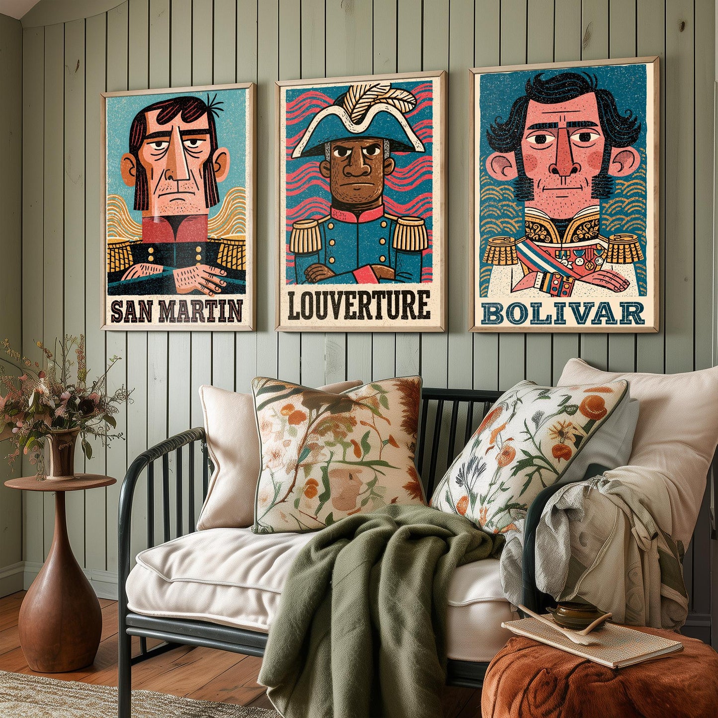 Liberators Set of Three Art Prints - San Martin, Louverture, Bolivar - History Poster Wall Art Gift Illustration Decor
