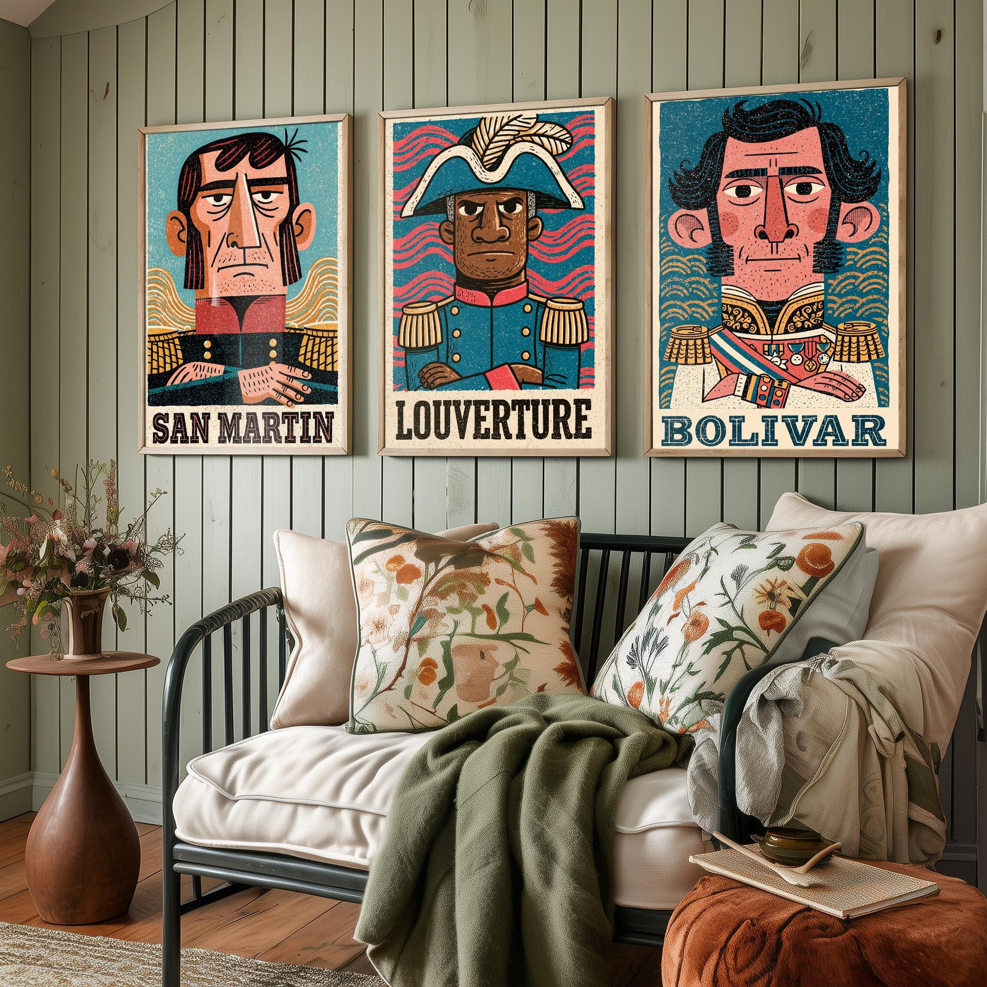 Liberators Set of Three Art Prints - San Martin, Louverture, Bolivar - History Poster Wall Art Gift Illustration Decor