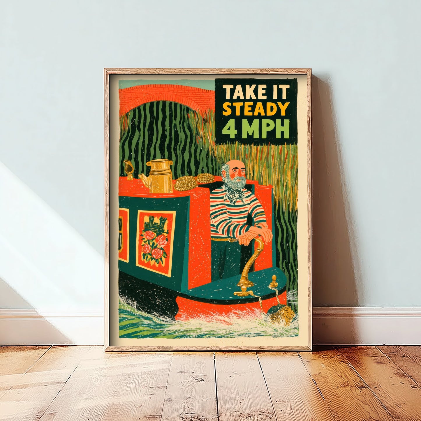 Take It Steady 4mph Art Print - Narrowboat Skipper Poster - Canal Folk Art Illustration 3/3
