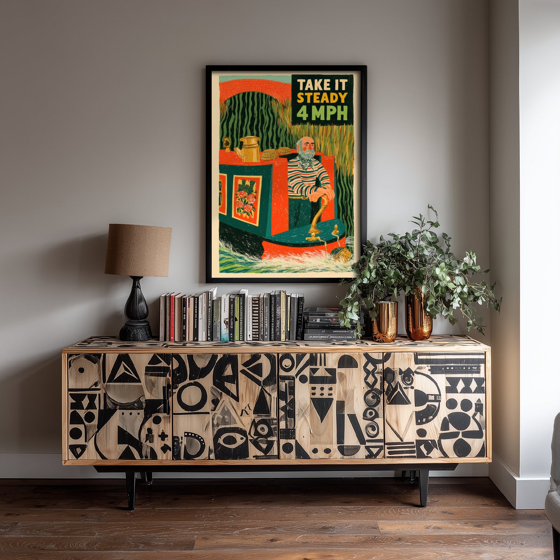 Take It Steady 4mph Art Print - Narrowboat Skipper Poster - Canal Folk Art Illustration 3/3