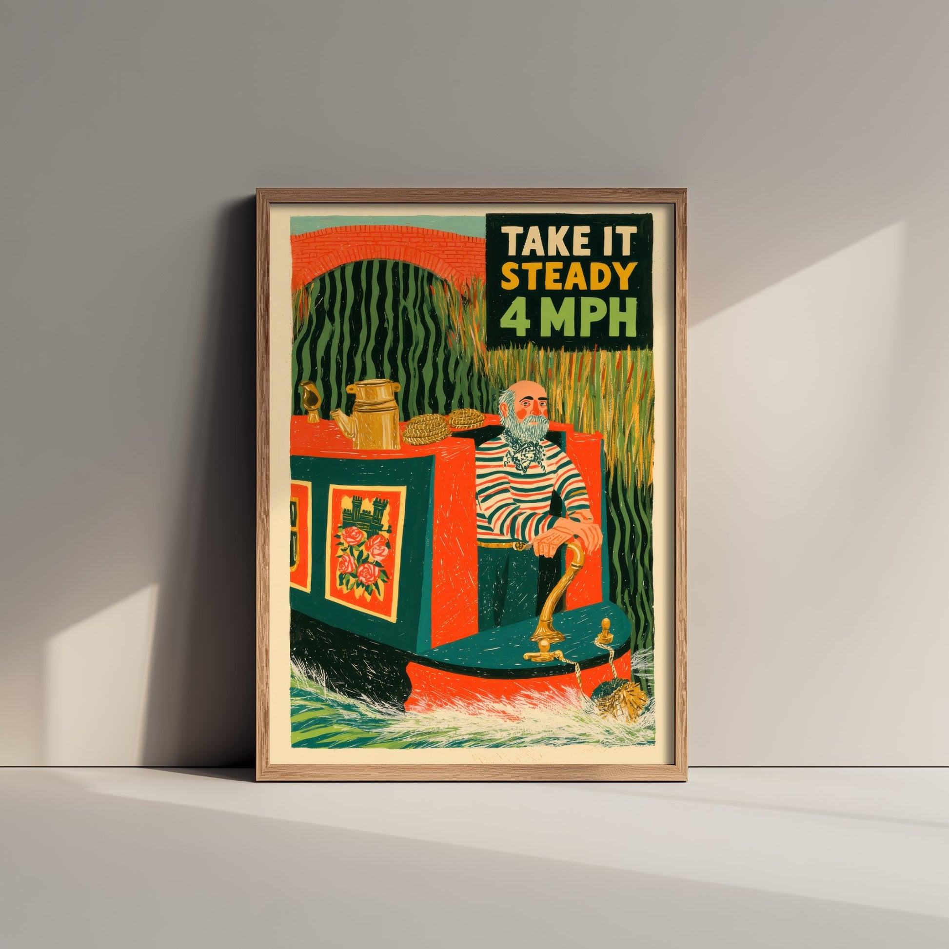 Take It Steady 4mph Art Print - Narrowboat Skipper Poster - Canal Folk Art Illustration 3/3