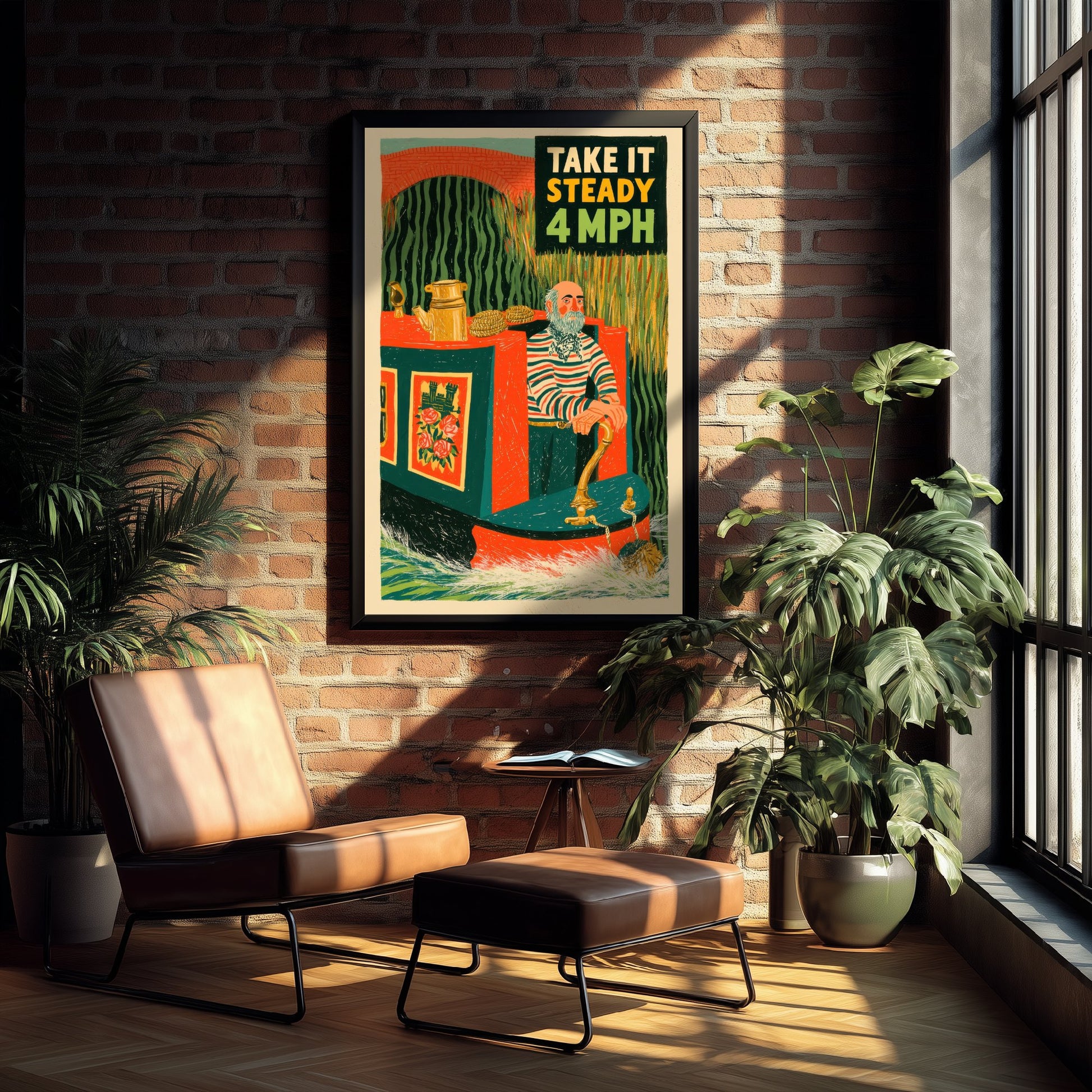 Take It Steady 4mph Art Print - Narrowboat Skipper Poster - Canal Folk Art Illustration 3/3