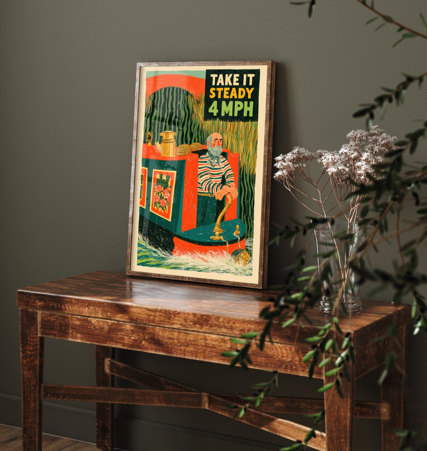 Take It Steady 4mph Art Print - Narrowboat Skipper Poster - Canal Folk Art Illustration 3/3