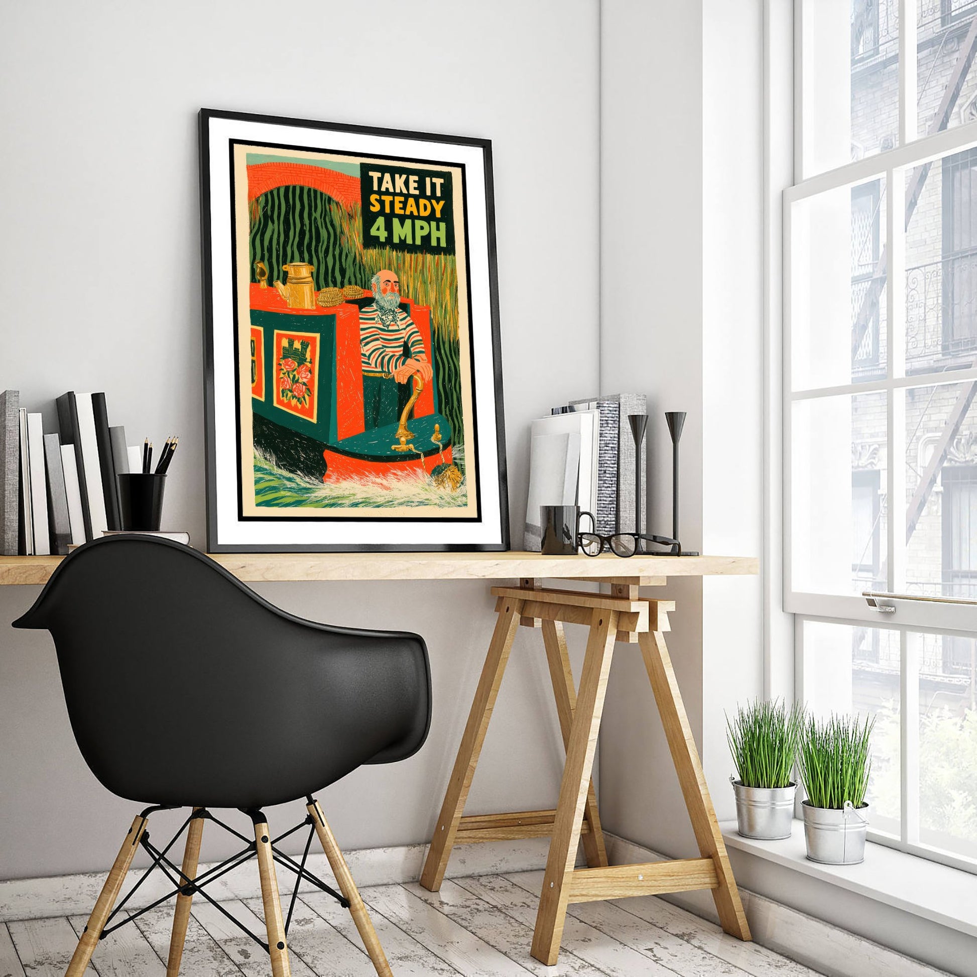 Take It Steady 4mph Art Print - Narrowboat Skipper Poster - Canal Folk Art Illustration 3/3