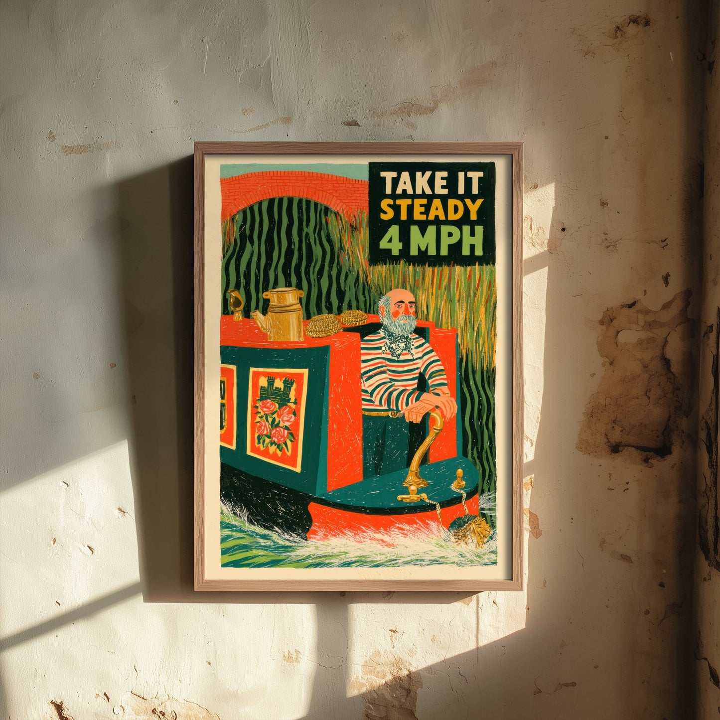 Take It Steady 4mph Art Print - Narrowboat Skipper Poster - Canal Folk Art Illustration 3/3