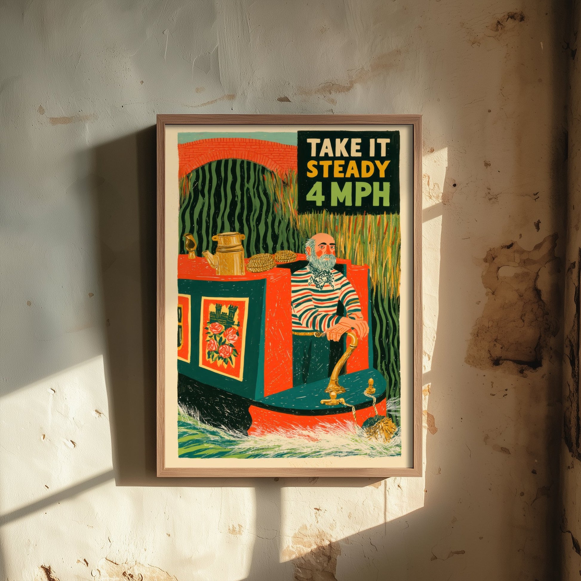 Take It Steady 4mph Art Print - Narrowboat Skipper Poster - Canal Folk Art Illustration 3/3