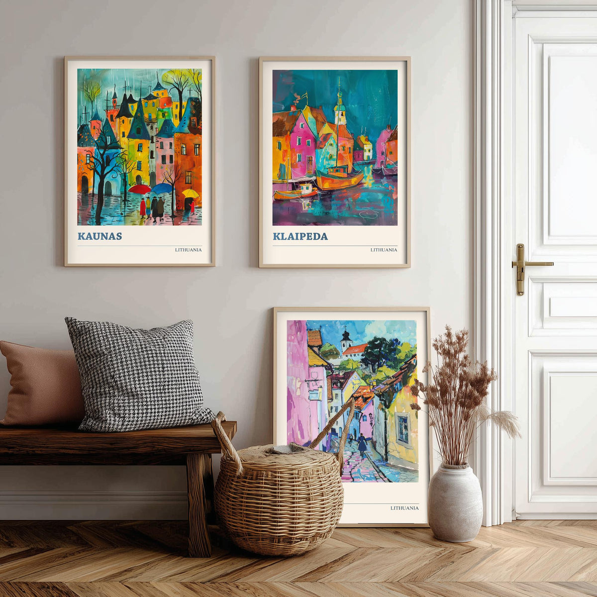 Lithuania Set of Three Prints - Kaunas, Klaipeda, Vilnius - 3 Vibrant City Art Prints Watercolour Painting Poster Gift Travel