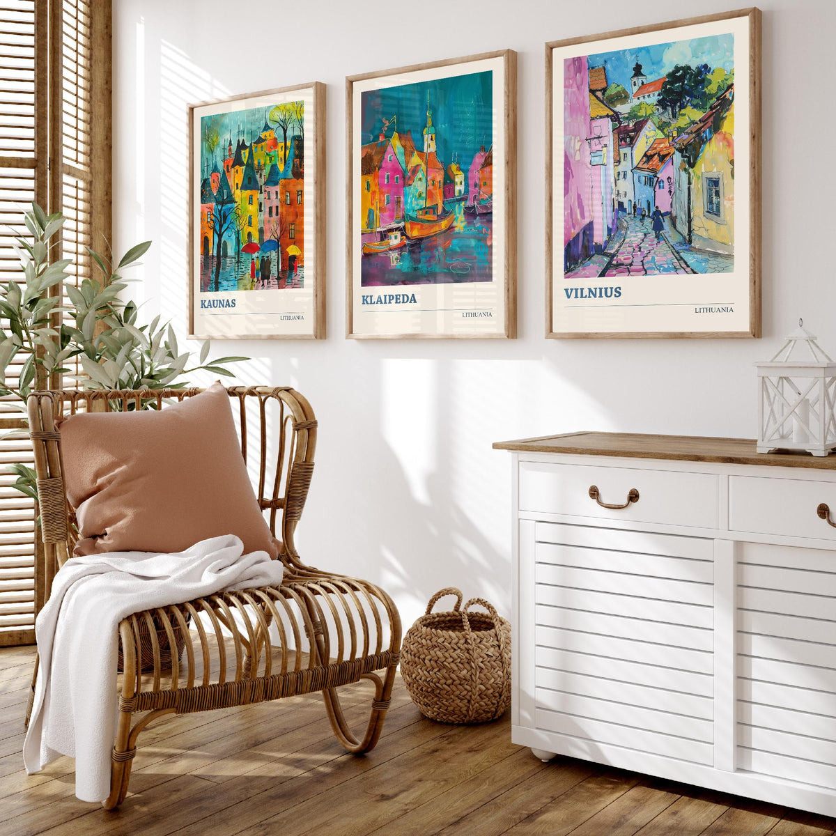 Lithuania Set of Three Prints - Kaunas, Klaipeda, Vilnius - 3 Vibrant City Art Prints Watercolour Painting Poster Gift Travel
