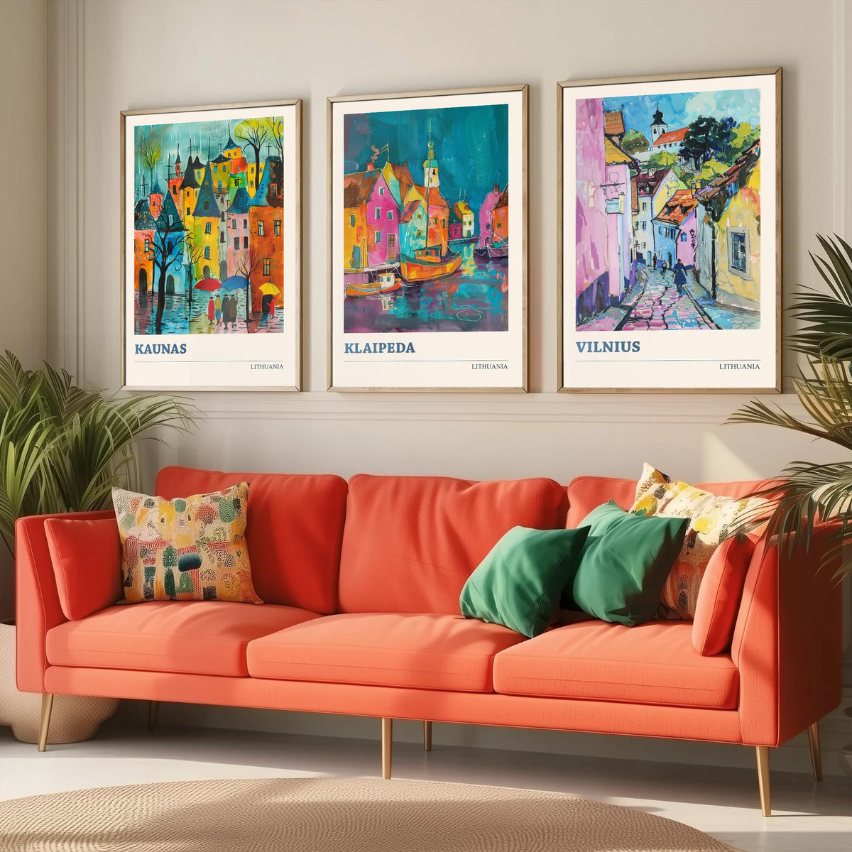 Lithuania Set of Three Prints - Kaunas, Klaipeda, Vilnius - 3 Vibrant City Art Prints Watercolour Painting Poster Gift Travel