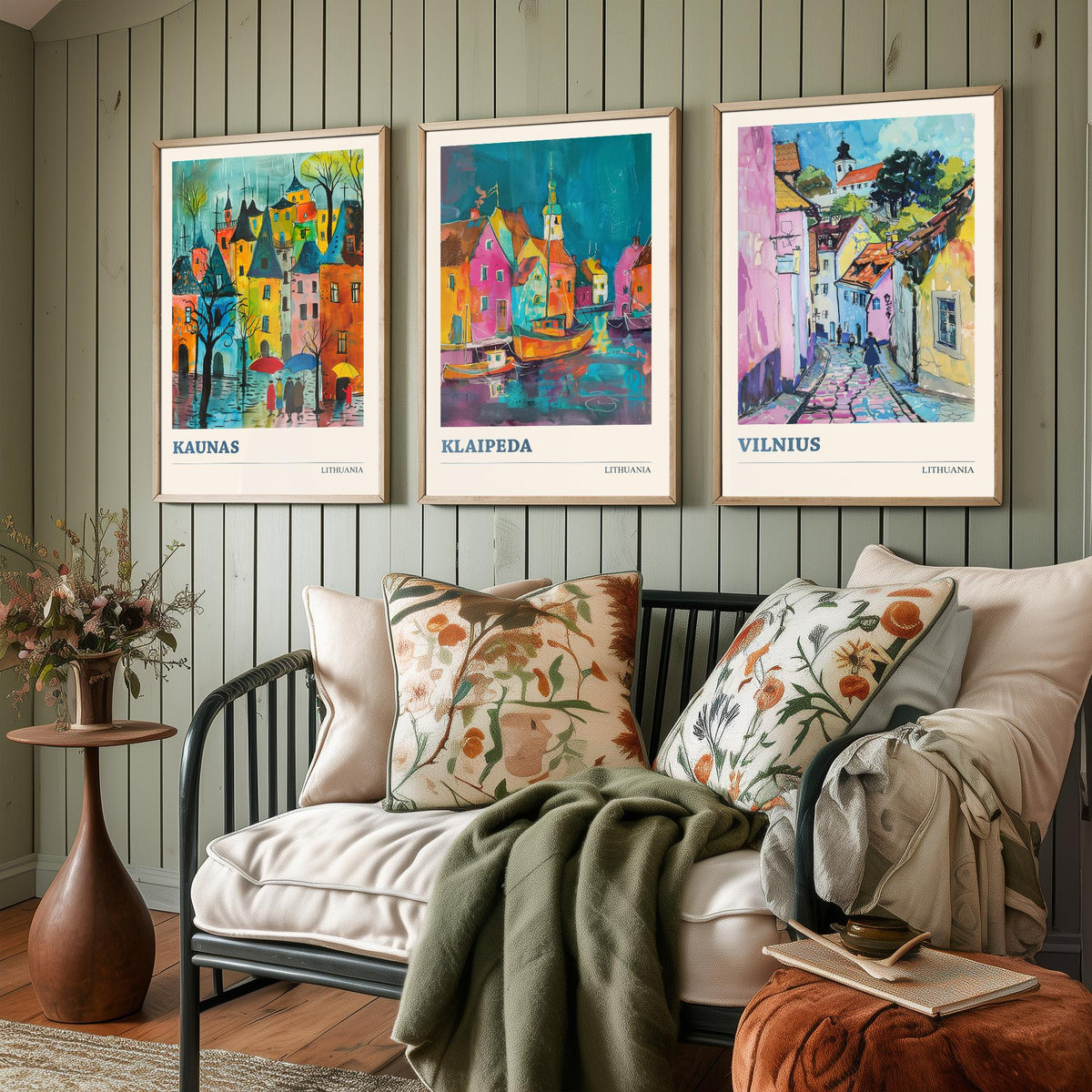 Lithuania Set of Three Prints - Kaunas, Klaipeda, Vilnius - 3 Vibrant City Art Prints Watercolour Painting Poster Gift Travel