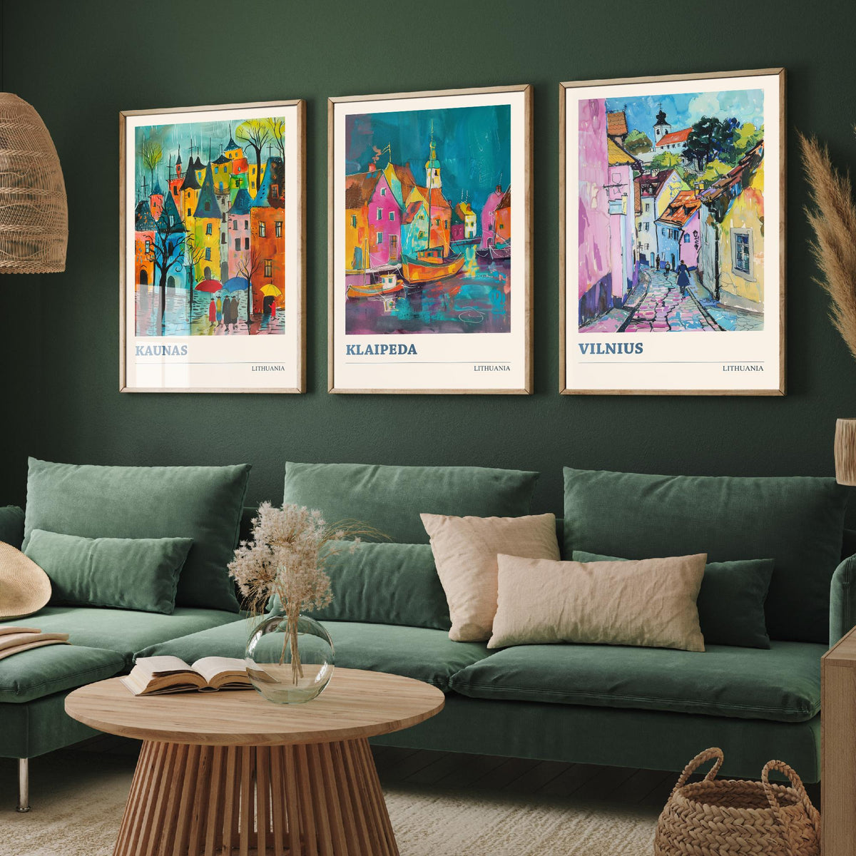 Lithuania Set of Three Prints - Kaunas, Klaipeda, Vilnius - 3 Vibrant City Art Prints Watercolour Painting Poster Gift Travel