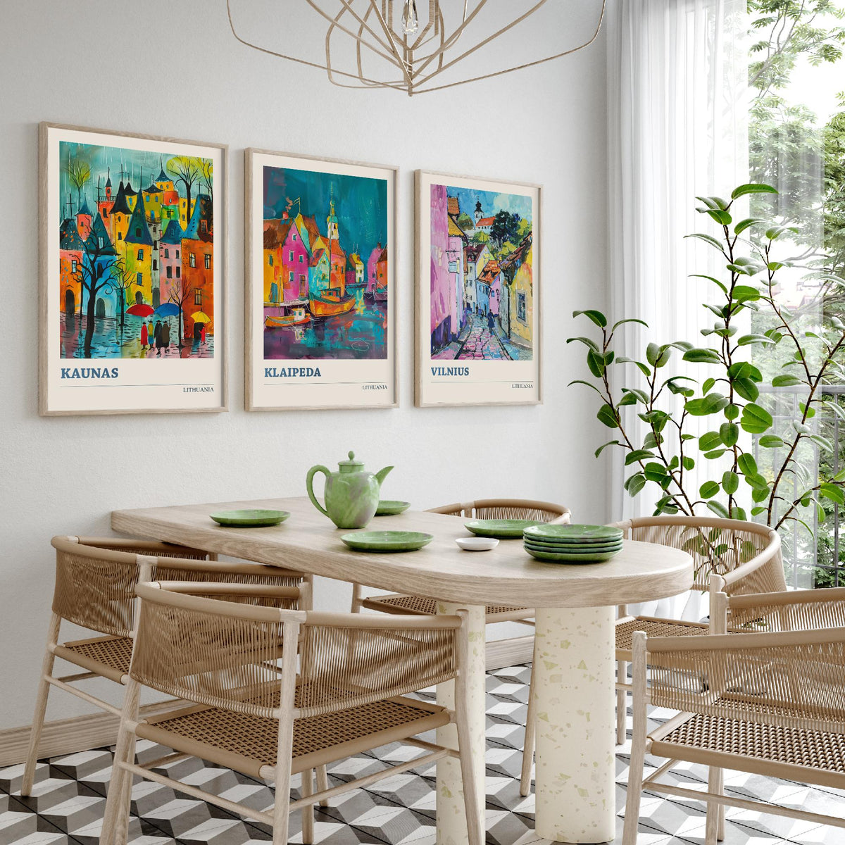 Lithuania Set of Three Prints - Kaunas, Klaipeda, Vilnius - 3 Vibrant City Art Prints Watercolour Painting Poster Gift Travel