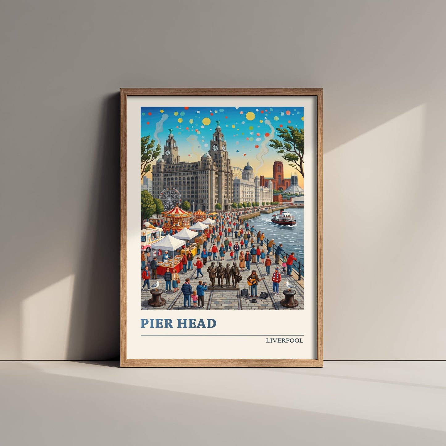 Pier Head Liverpool Travel Poster - Mersey Waterfront Art Print - Folk Art Illustration - Liver Building Ferry 1/3