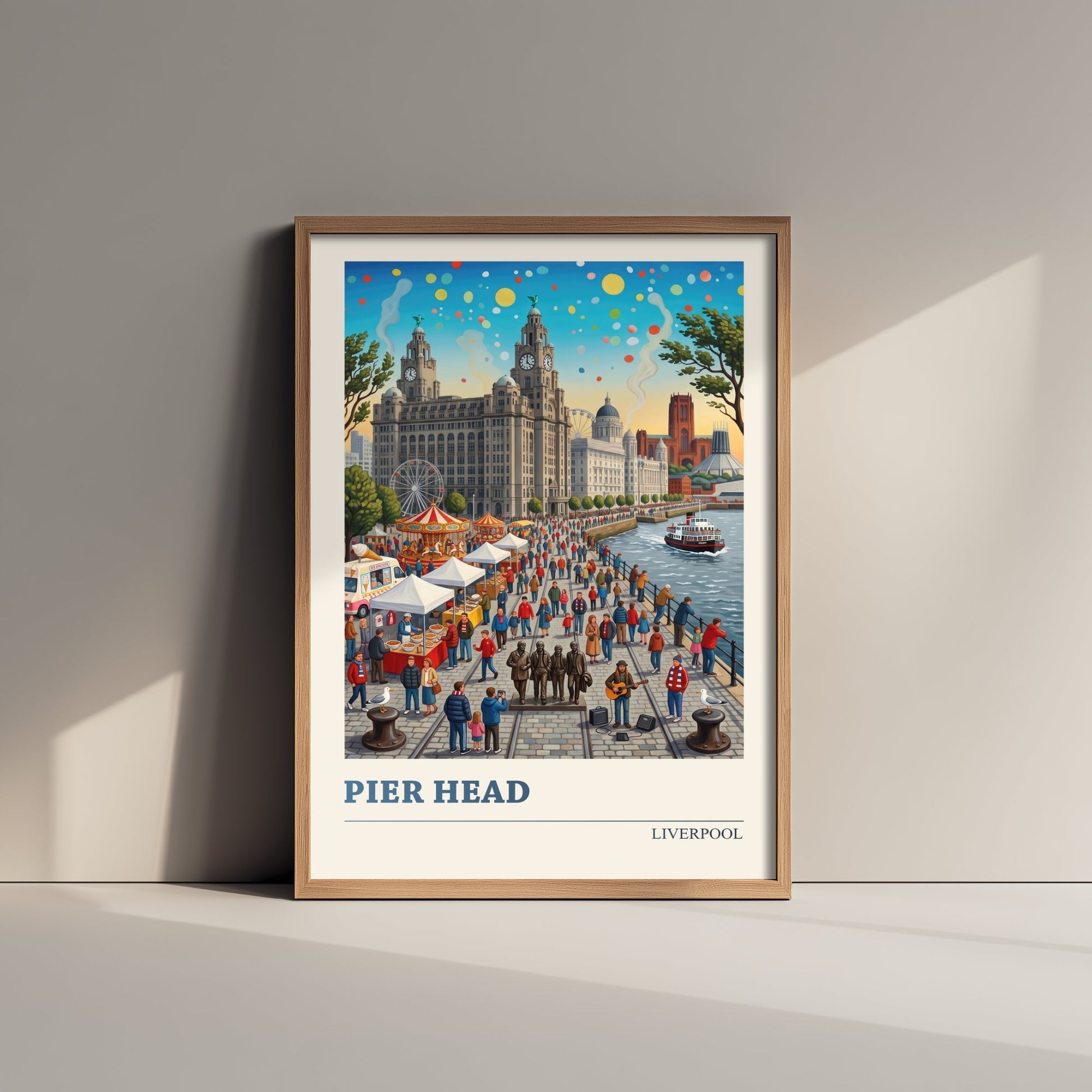 Pier Head Liverpool Travel Poster - Mersey Waterfront Art Print - Folk Art Illustration - Liver Building Ferry 1/3