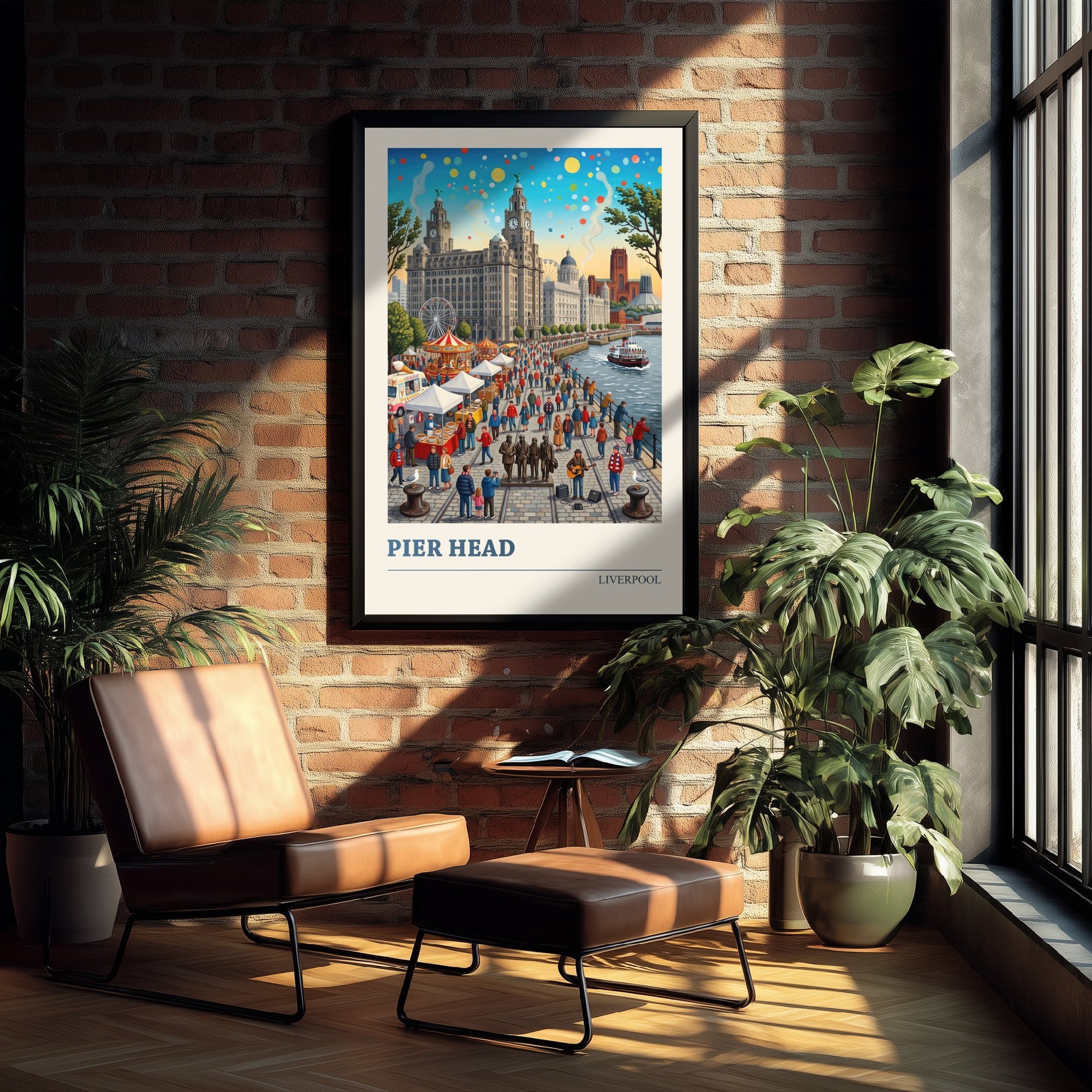 Pier Head Liverpool Travel Poster - Mersey Waterfront Art Print - Folk Art Illustration - Liver Building Ferry 1/3