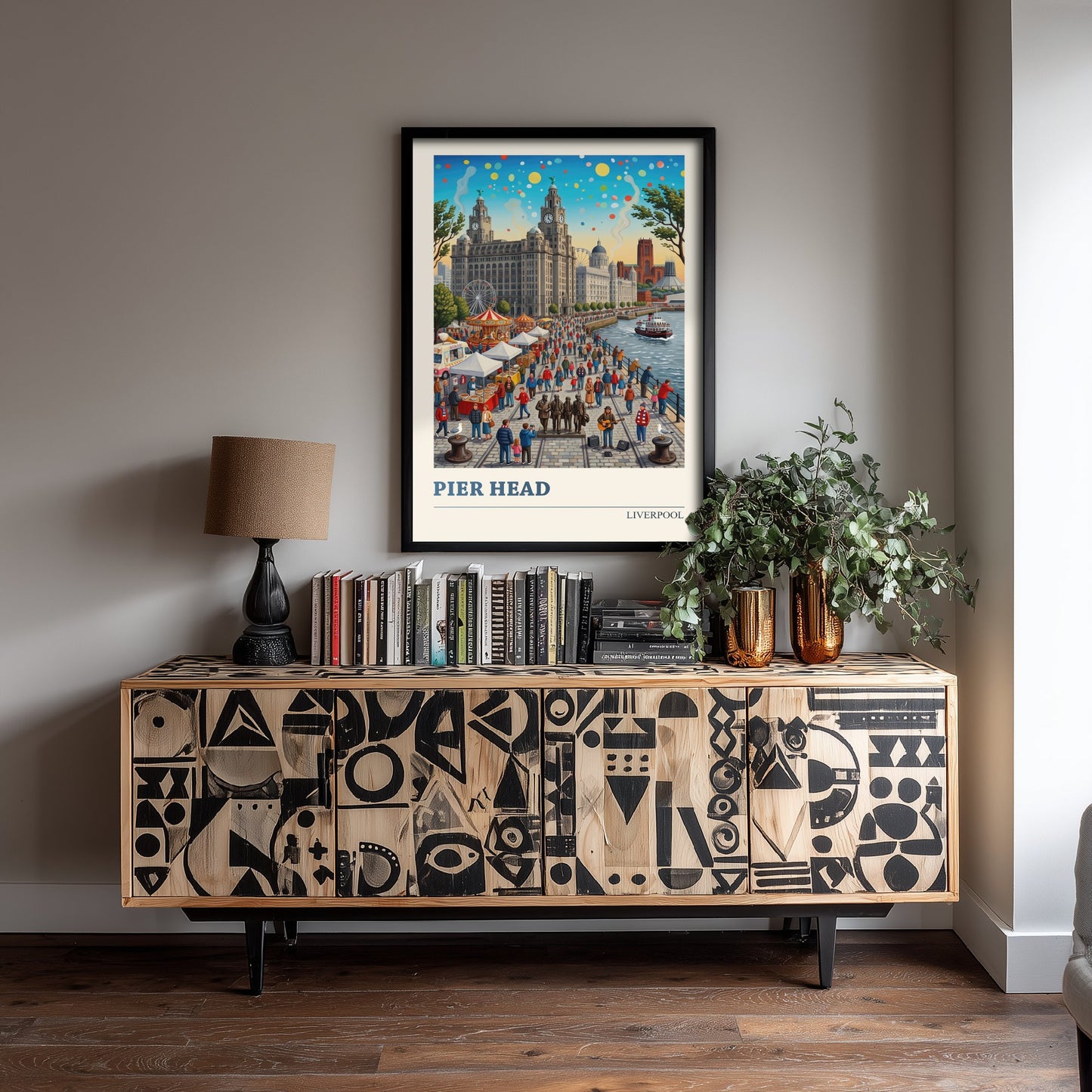 Pier Head Liverpool Travel Poster - Mersey Waterfront Art Print - Folk Art Illustration - Liver Building Ferry 1/3