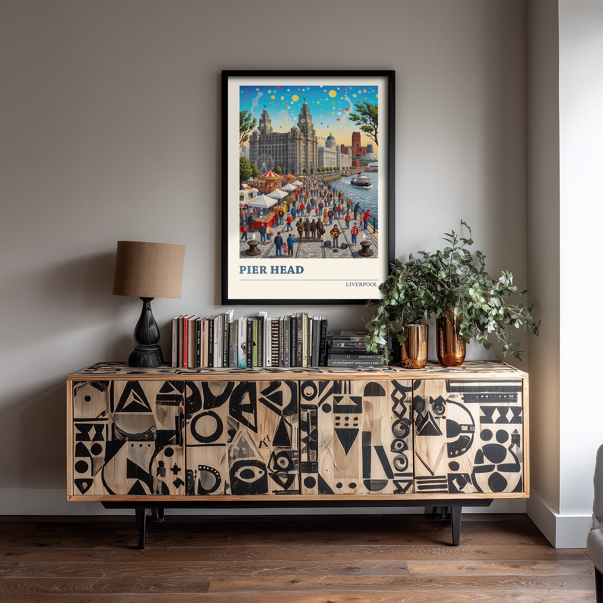 Pier Head Liverpool Travel Poster - Mersey Waterfront Art Print - Folk Art Illustration - Liver Building Ferry 1/3