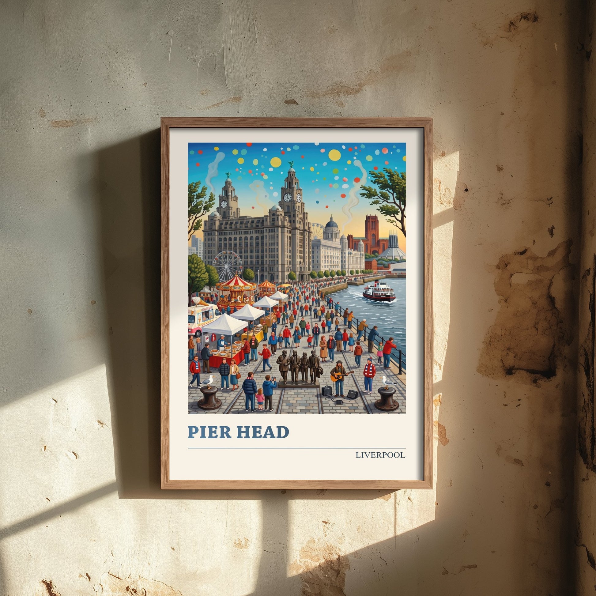 Pier Head Liverpool Travel Poster - Mersey Waterfront Art Print - Folk Art Illustration - Liver Building Ferry 1/3