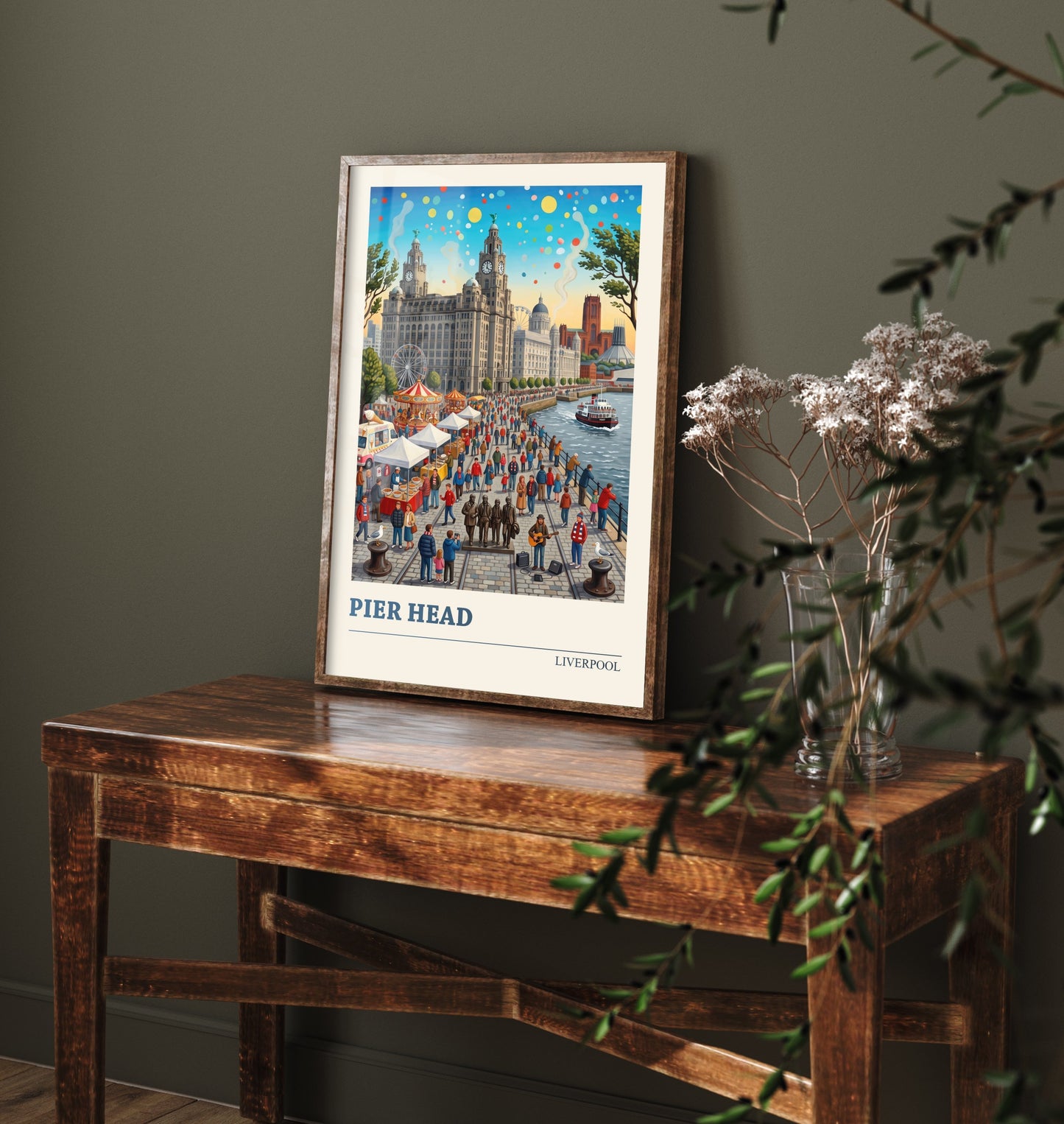 Pier Head Liverpool Travel Poster - Mersey Waterfront Art Print - Folk Art Illustration - Liver Building Ferry 1/3