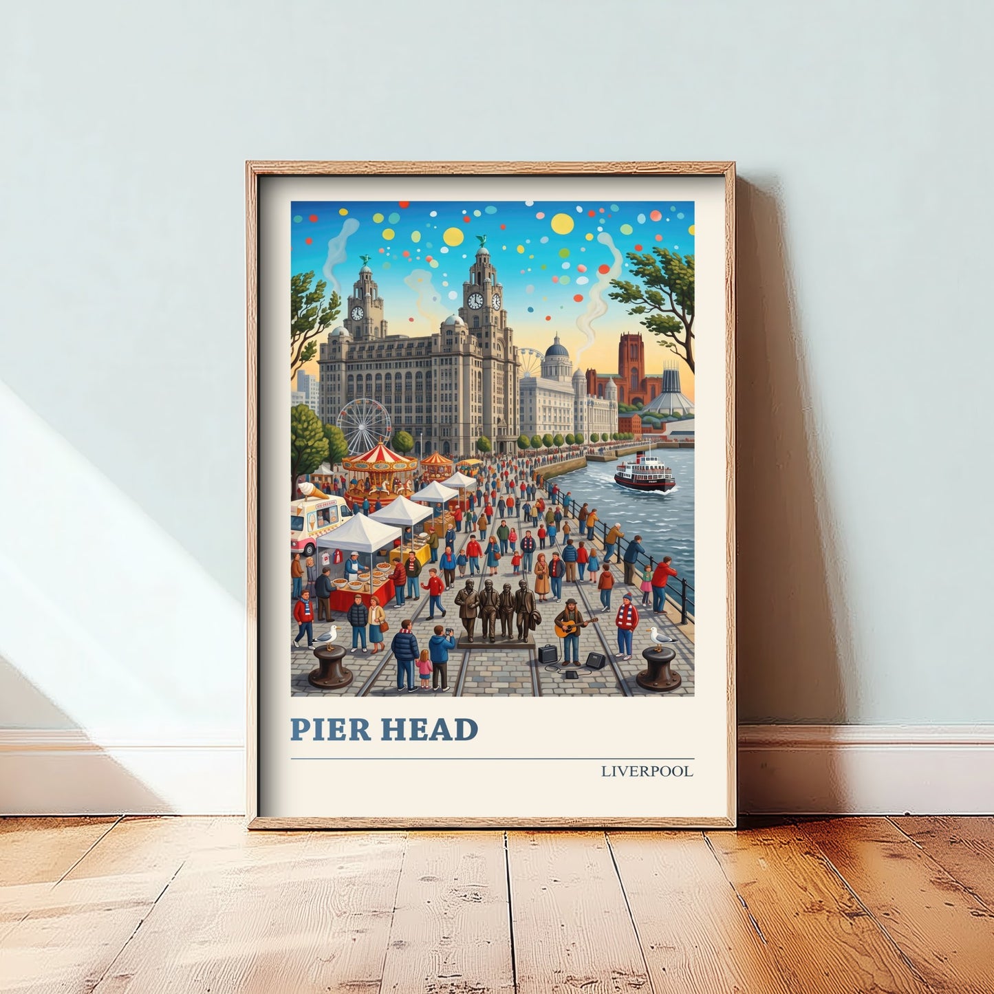 Pier Head Liverpool Travel Poster - Mersey Waterfront Art Print - Folk Art Illustration - Liver Building Ferry 1/3