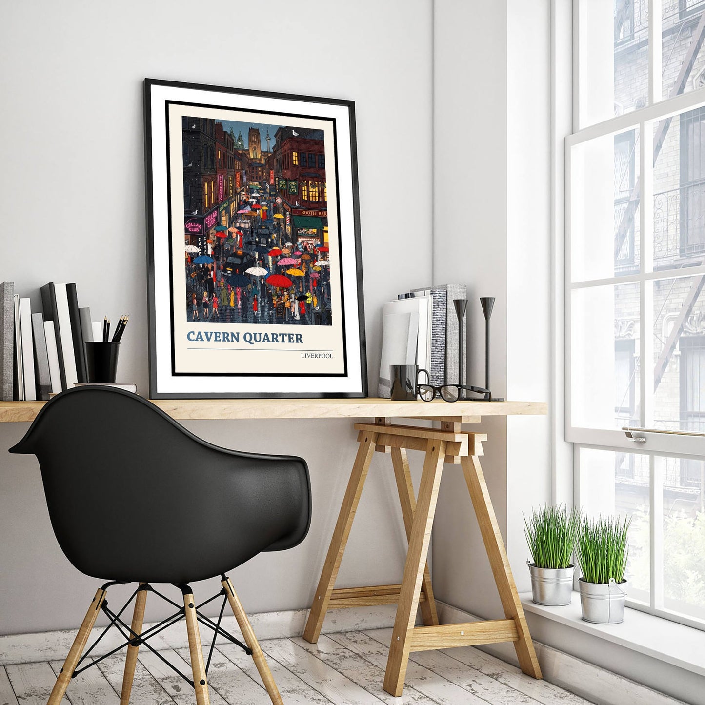 Cavern Quarter Liverpool Travel Poster - Rainy Night Art Print - Folk Art Illustration - Music Streets Neon 2/3