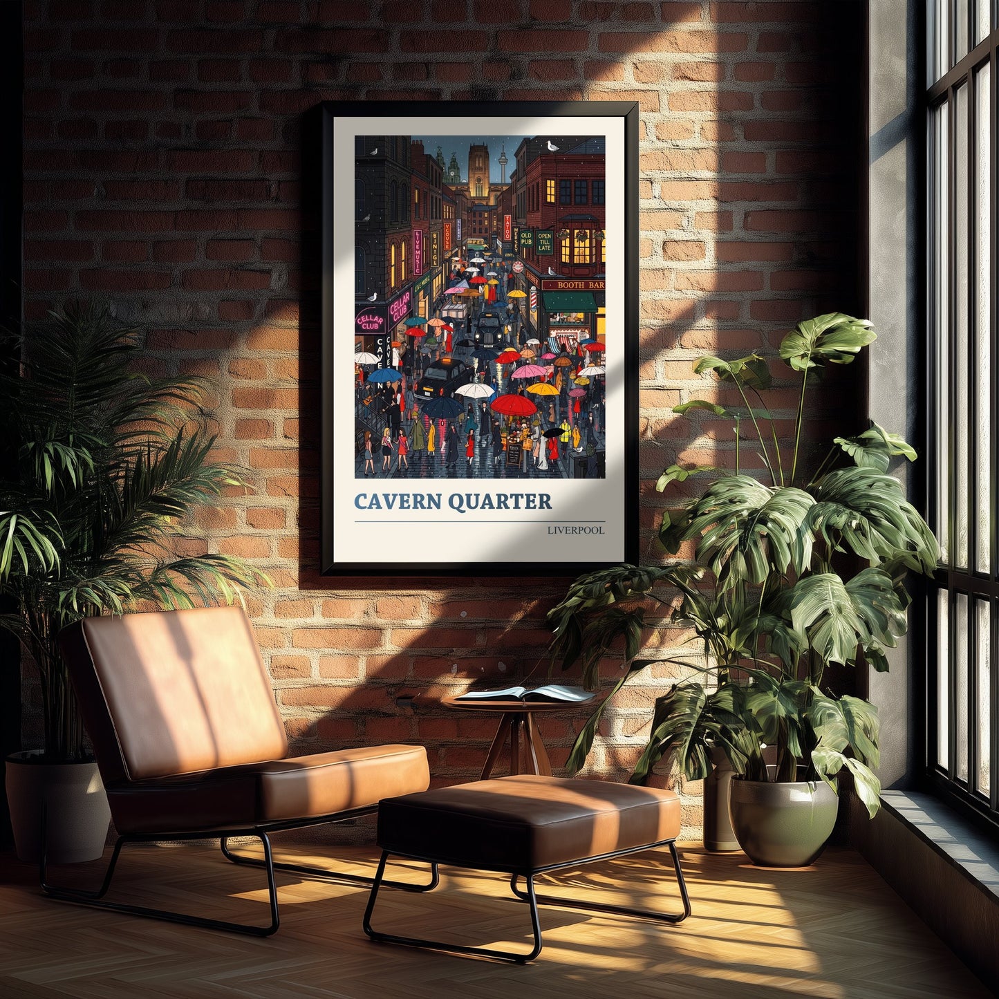 Cavern Quarter Liverpool Travel Poster - Rainy Night Art Print - Folk Art Illustration - Music Streets Neon 2/3