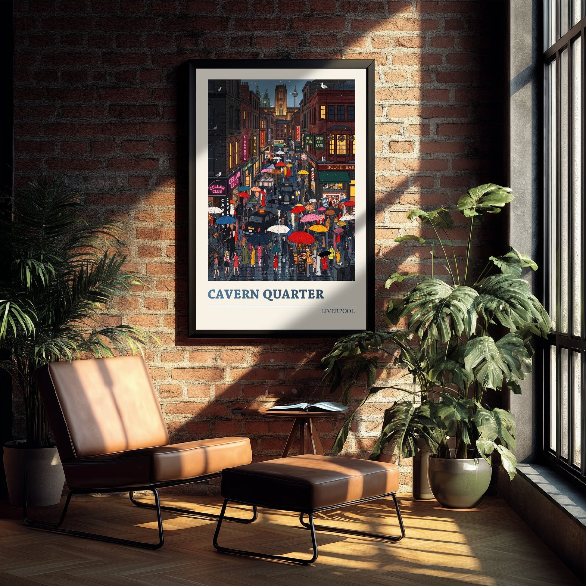 Cavern Quarter Liverpool Travel Poster - Rainy Night Art Print - Folk Art Illustration - Music Streets Neon 2/3