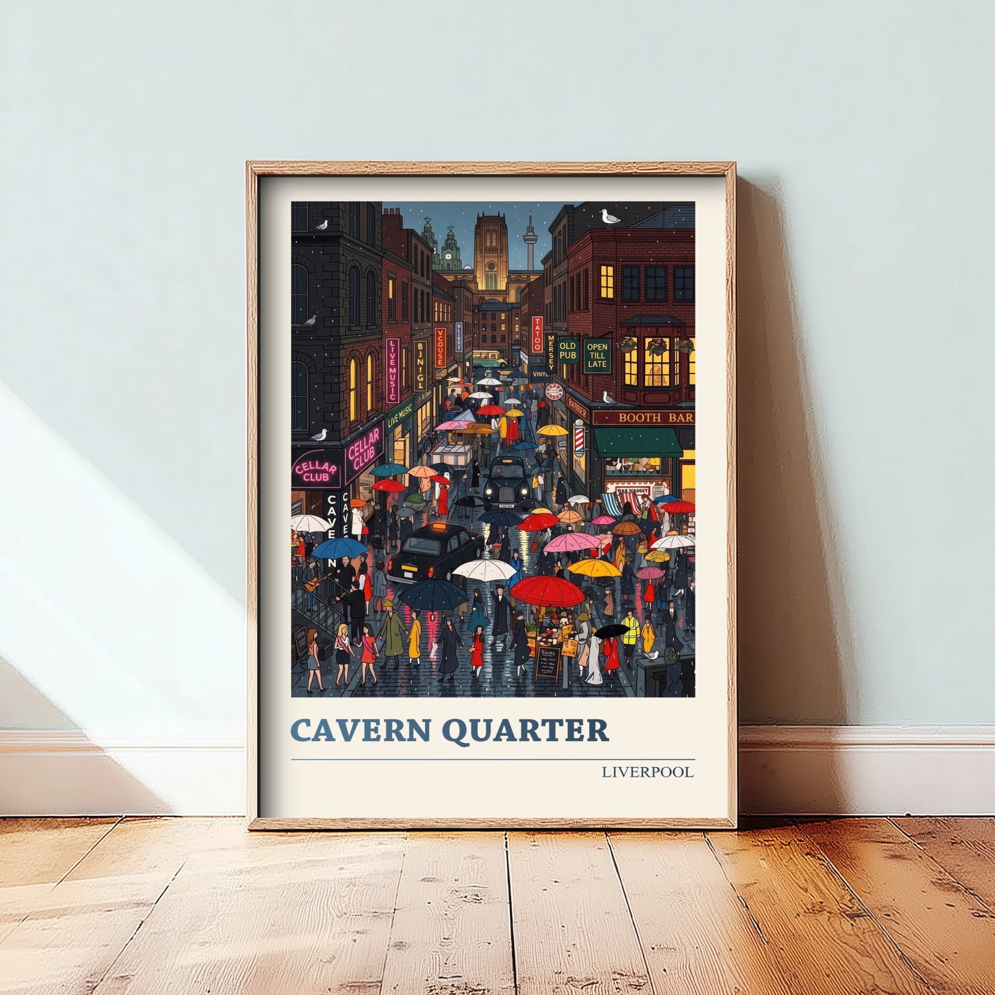 Cavern Quarter Liverpool Travel Poster - Rainy Night Art Print - Folk Art Illustration - Music Streets Neon 2/3