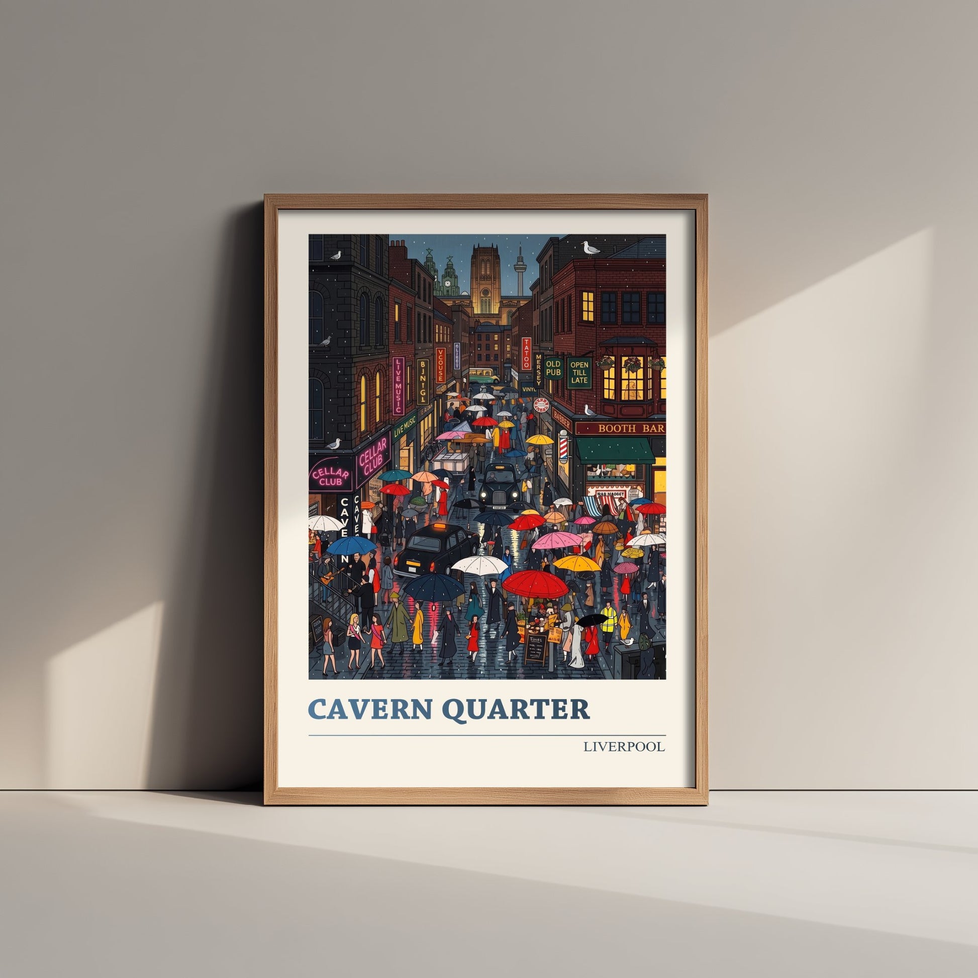 Cavern Quarter Liverpool Travel Poster - Rainy Night Art Print - Folk Art Illustration - Music Streets Neon 2/3