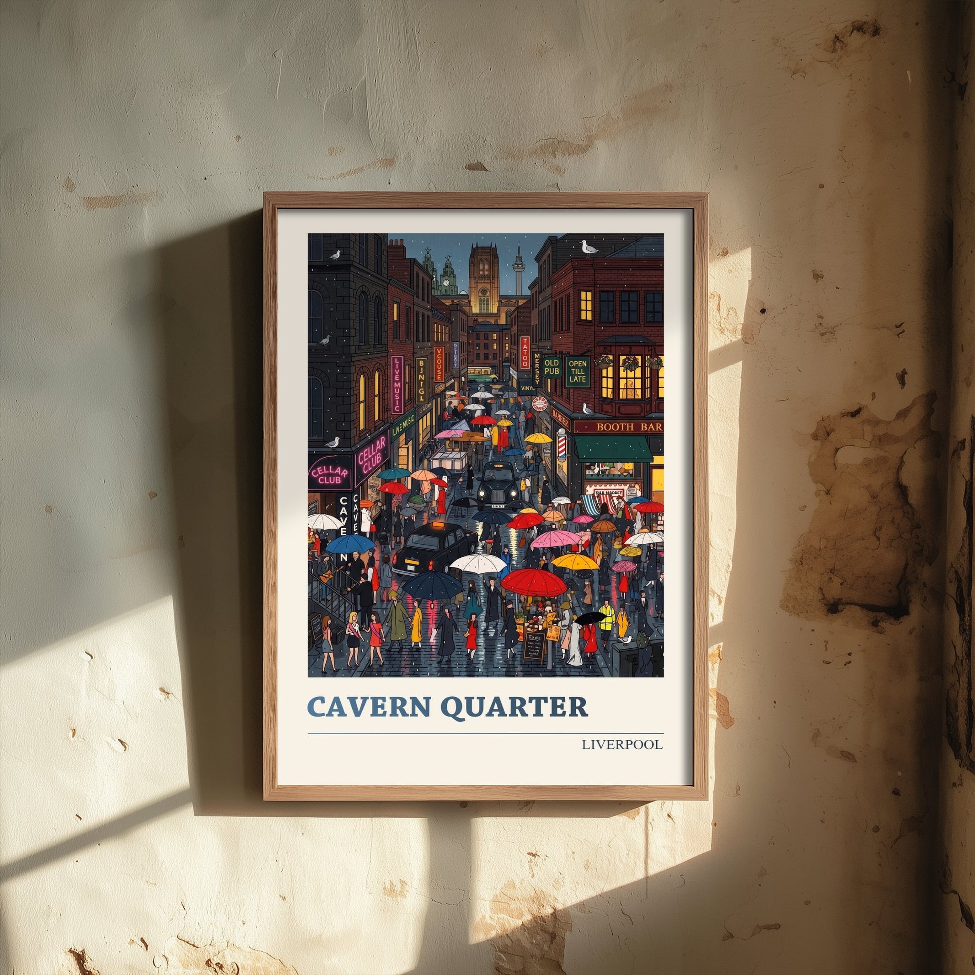 Cavern Quarter Liverpool Travel Poster - Rainy Night Art Print - Folk Art Illustration - Music Streets Neon 2/3