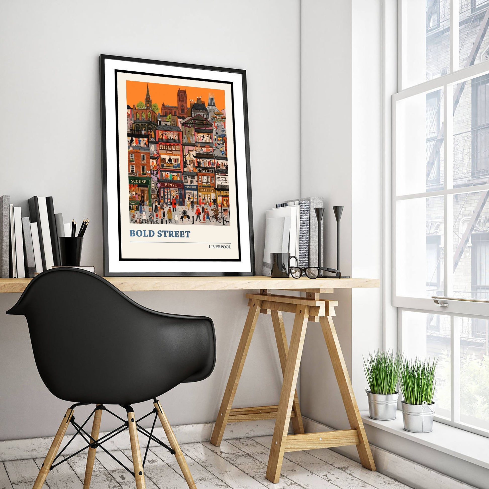 Bold Street Liverpool Travel Poster - Independent Shops Art Print - Folk Art Illustration - Vintage Cafes 3/3