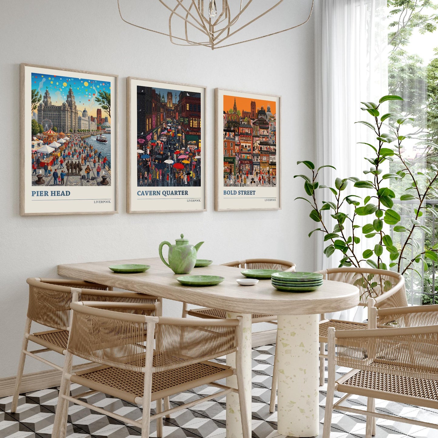 Liverpool Set of Three Art Prints - Pier Head, Cavern Quarter, Bold Street - 3 Colourful Folk Illustration Travel Posters Painting