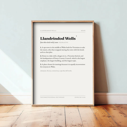 Llandrindod Wells Demotivational Dictionary Art Print - Funny Word Definition Poster - Wales Typography Entry 0,056