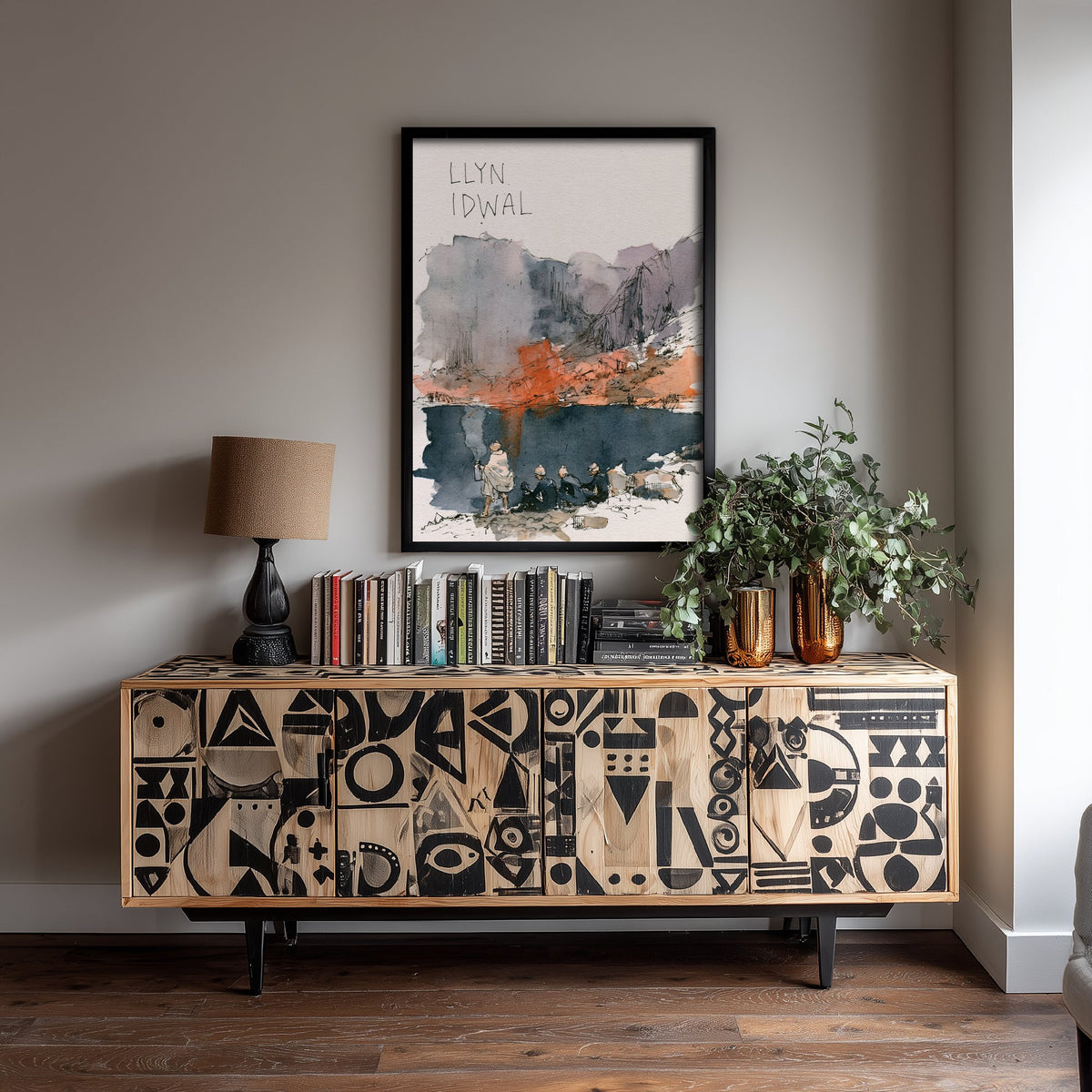 Llyn Idwal Wild Swimming Art Print - Autumn Watercolour Sketch Poster - Snowdonia Swimmers Illustration - Ogwen Valley V2